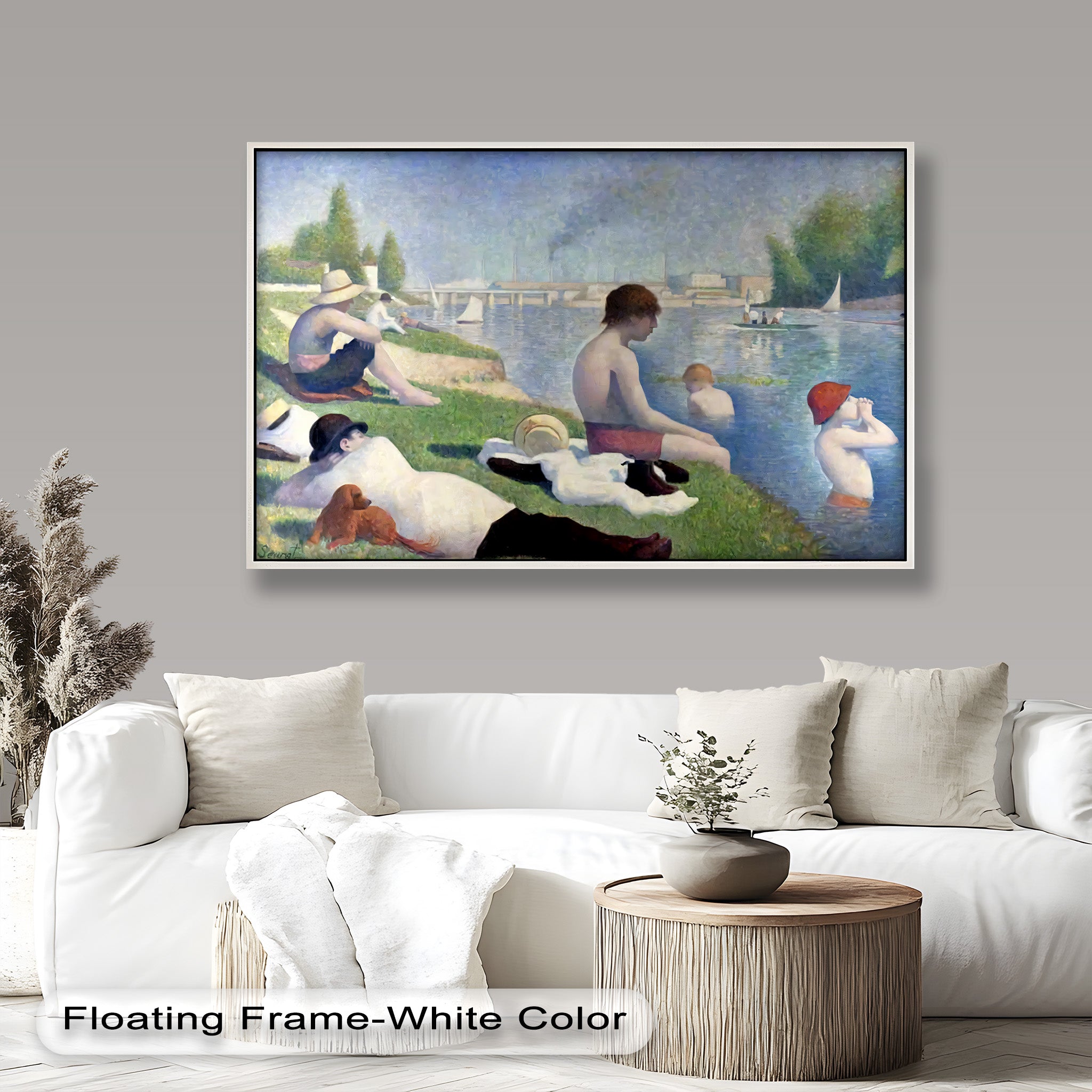 Afternoon Light on the Riverbank - Handmade Pointillism Oil Painting on Canvas - Wall Art for Living Room, Bedroom & Office Decor