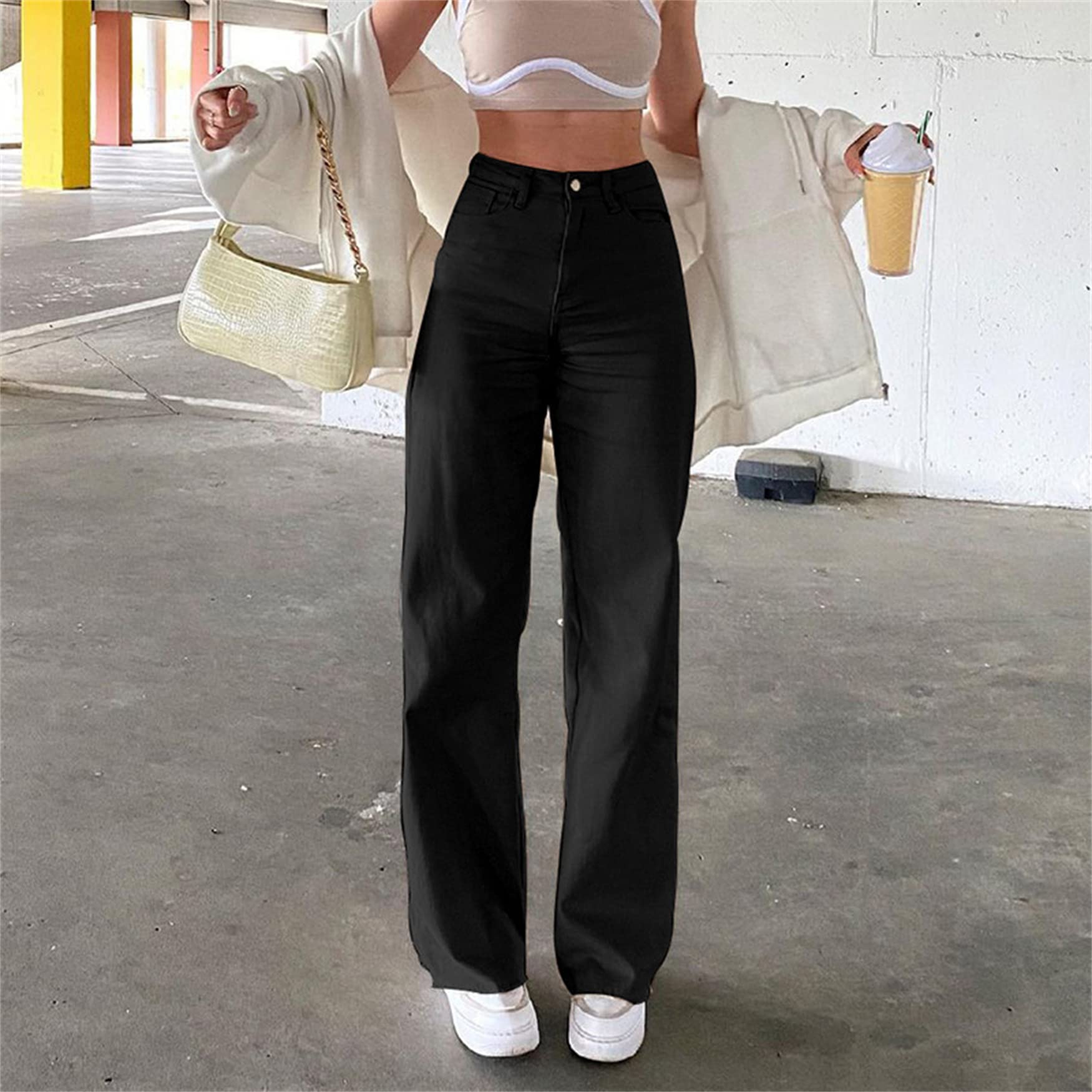 Women's High Waist Straight Wide Leg Denim Jeans - Casual Loose Baggy Trousers Vintage Y2K 90s Streetwear (Medium, Black) | Perfect for Everyday Wear, Street Style & Retro Fashion