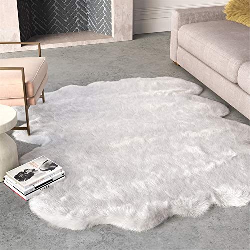 Abacasa Gloss White Acrylic and Polyester Faux Fur Area Rug - Soft Plush Shaggy Carpet for Living Room, Bedroom & Nursery Decor