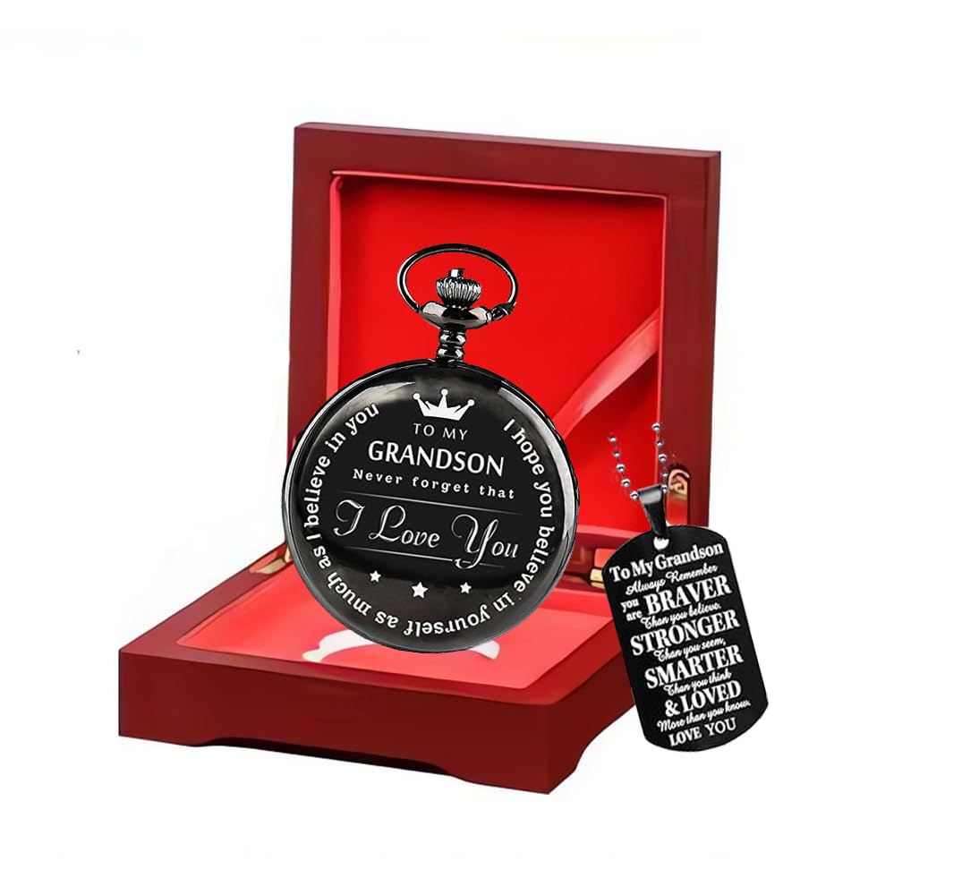 Udaney Engraved Pocket Watch Gift for Grandson - Personalized Christmas, Birthday & Graduation Gifts for Men - Perfect for Special Occasions & Family Heirlooms