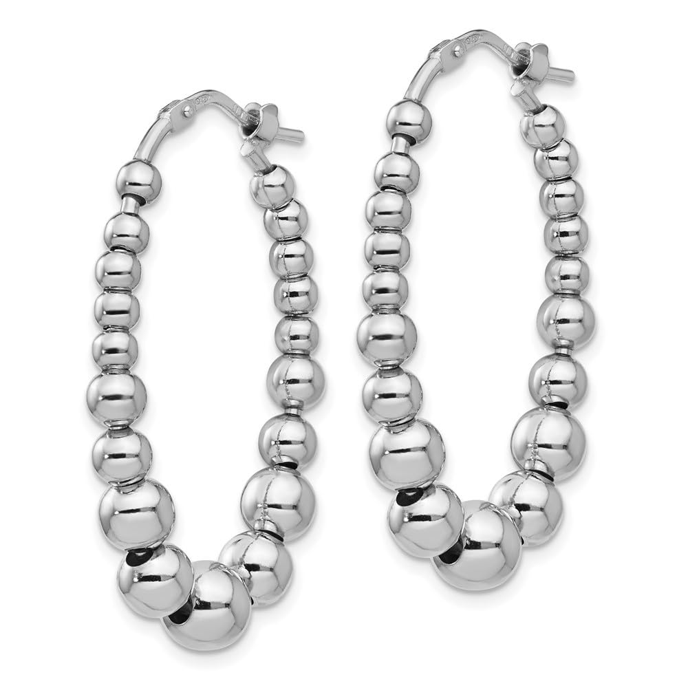 Sterling Silver Polished Beaded Hoop Earrings for Women - 1.45 Inch Large Hoops, 0.9 Inch Width - Elegant Dangle Earrings for Party, Wedding, Gift & Everyday Wear
