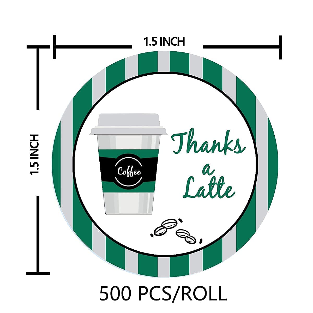 Thanks A Latte Stickers 1.5 Inch - 500 Pcs Customer Appreciation Labels for Favors Bags, Envelope Seals & Goodie Bags - Perfect for Small Business & Cafe Use - Ideal for Thank You Gifts, Coffee Shop Rewards & Party Favors