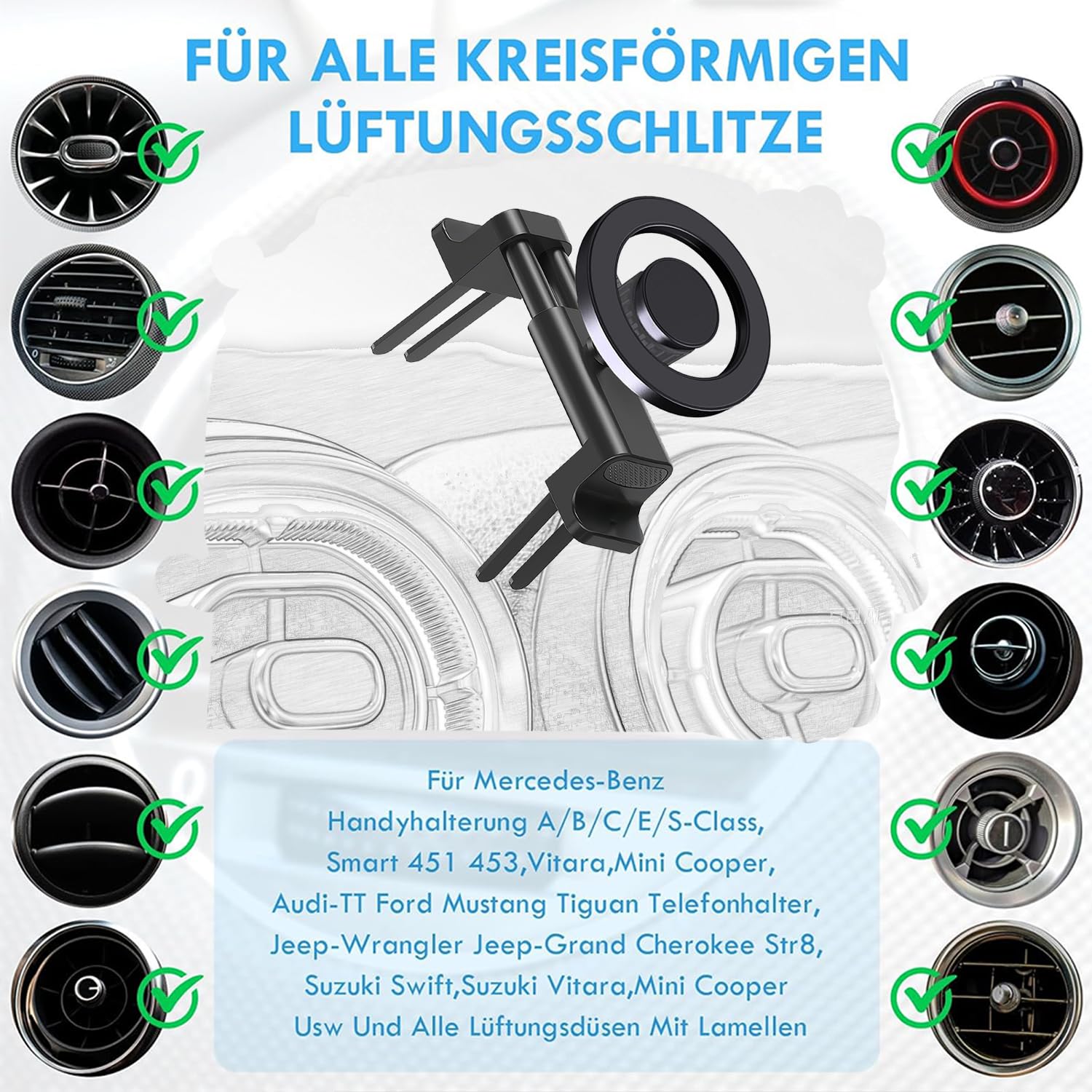 Universal Car Phone Mount Holder for Mercedes-Benz C/E/S/B/A/GLC/GLE/GLS/GLB/GLA Class & Mini Cooper/Countryman - Dashboard & Air Vent Compatible - Perfect for GPS Navigation & Hands-Free Driving