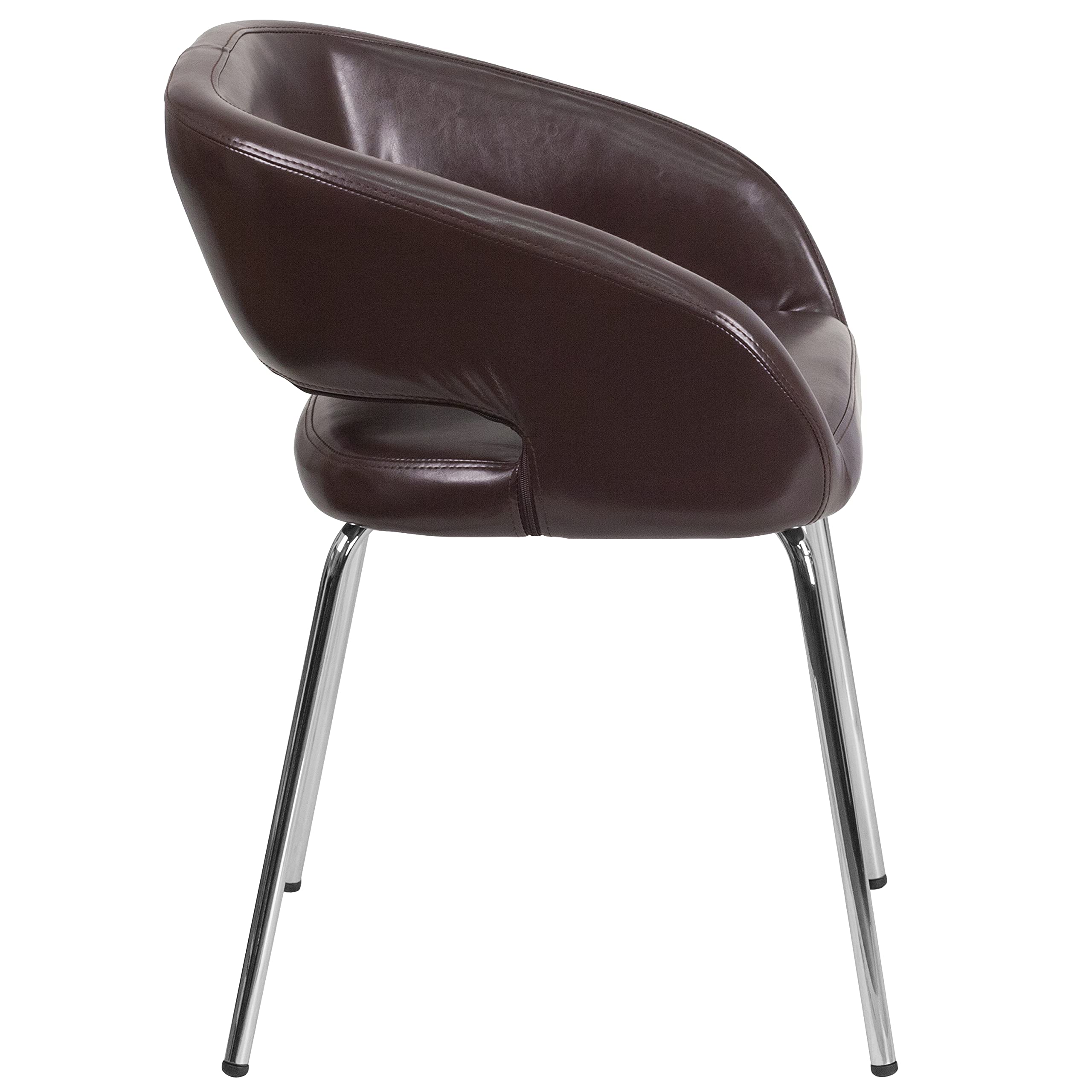 EMMA + OLIVER Modern Brown LeatherSoft Reception Chair with Chrome Legs - Stylish Office Waiting Room Furniture for Professional Spaces