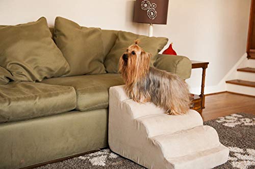 Snoozer Scalloped Dog Stairs for Medium Dogs - Soft Pet Steps with Non-Slip Base - Perfect for Couches, Beds & SUVs - Hot Fudge Color