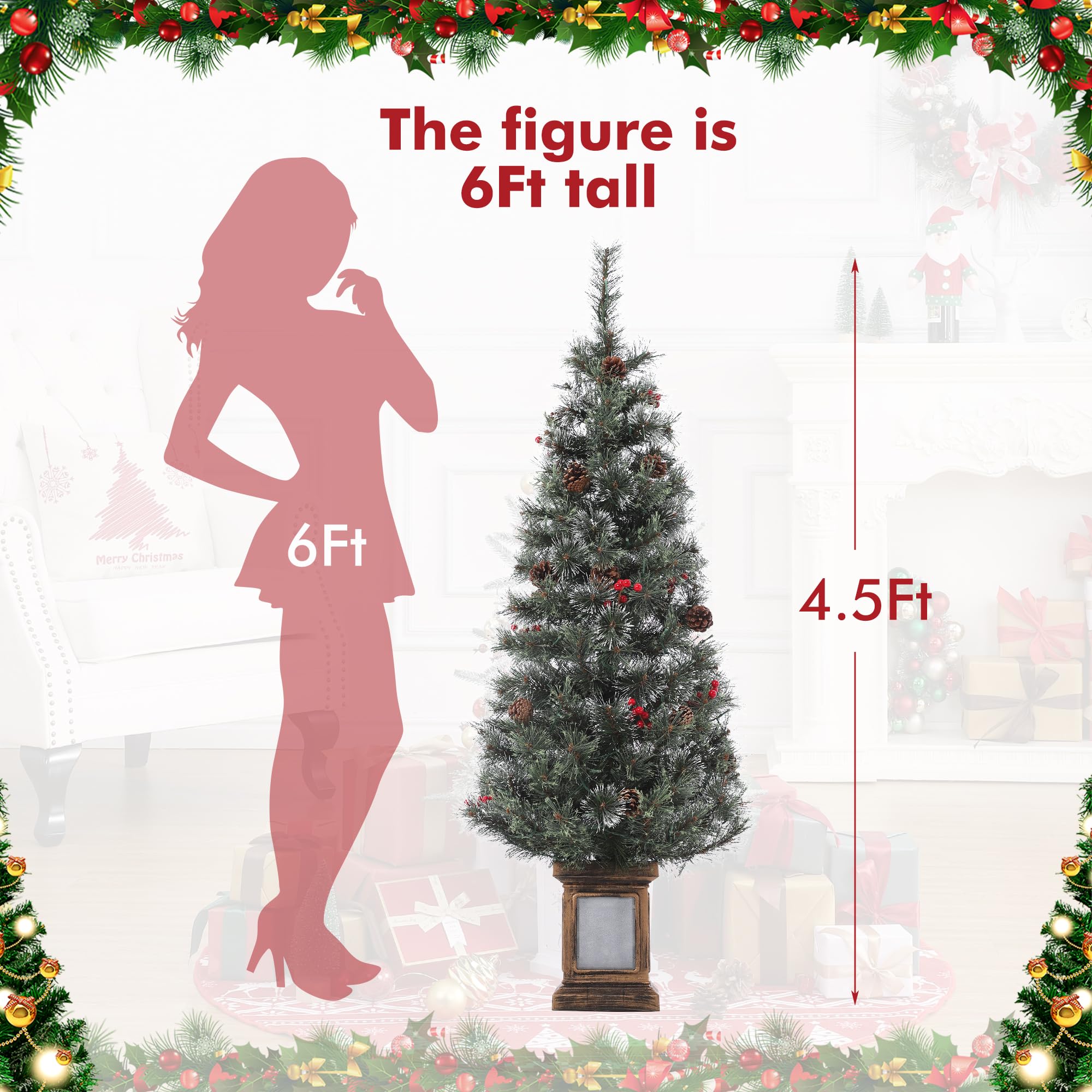 4.5 Ft Pre-Lit Artificial Christmas Tree with 108 Warm White LED Lights - Easy Assembly Holiday Decor for Home, Office & Party | Indoor Festive Decorations for Christmas, Winter & Holiday Season