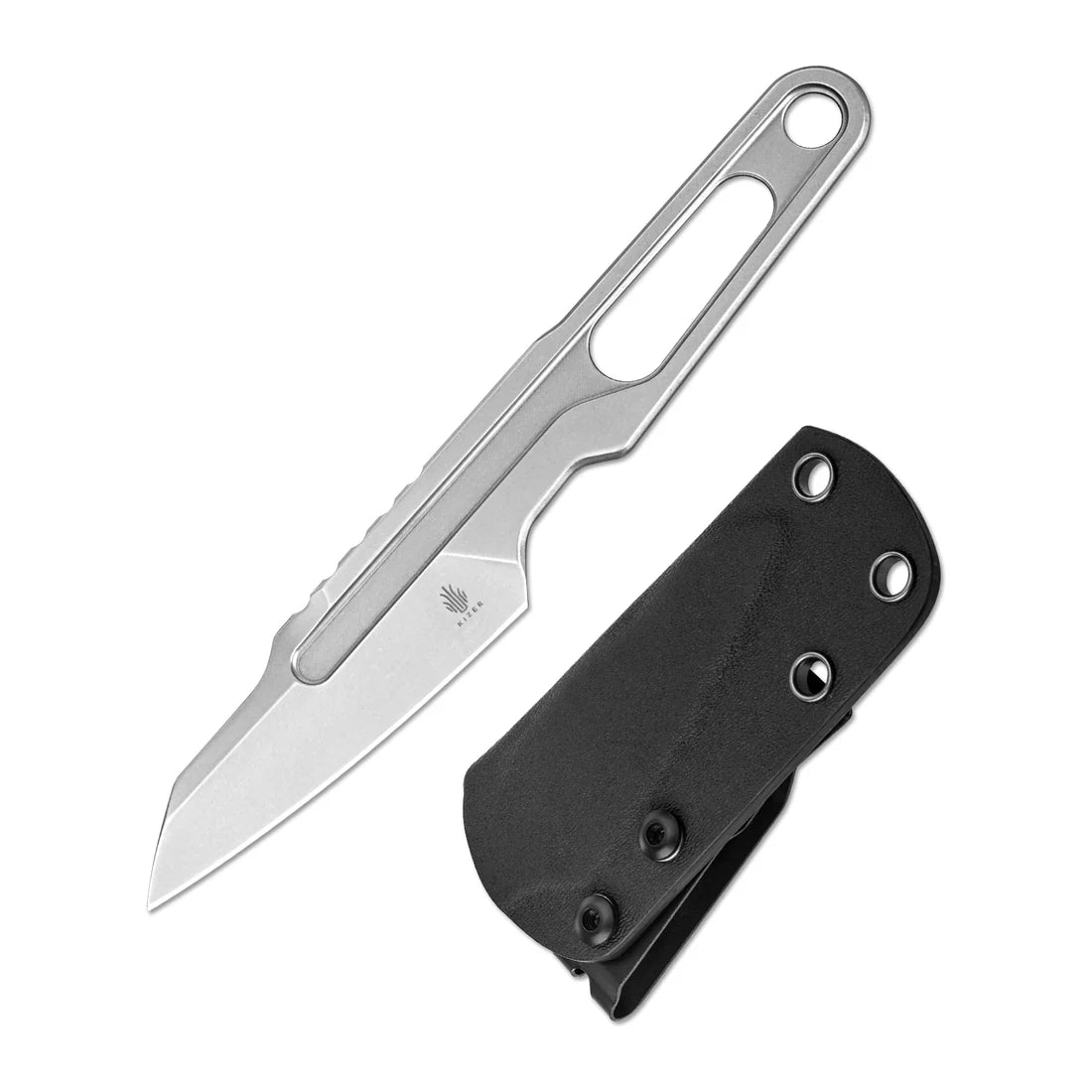 Kizer 1057A1 Cobbler Compact Fixed Blade Knife - Stonewashed Stainless Steel Blade & Handle - EDC, Outdoor Camping, Hunting, Survival Tool