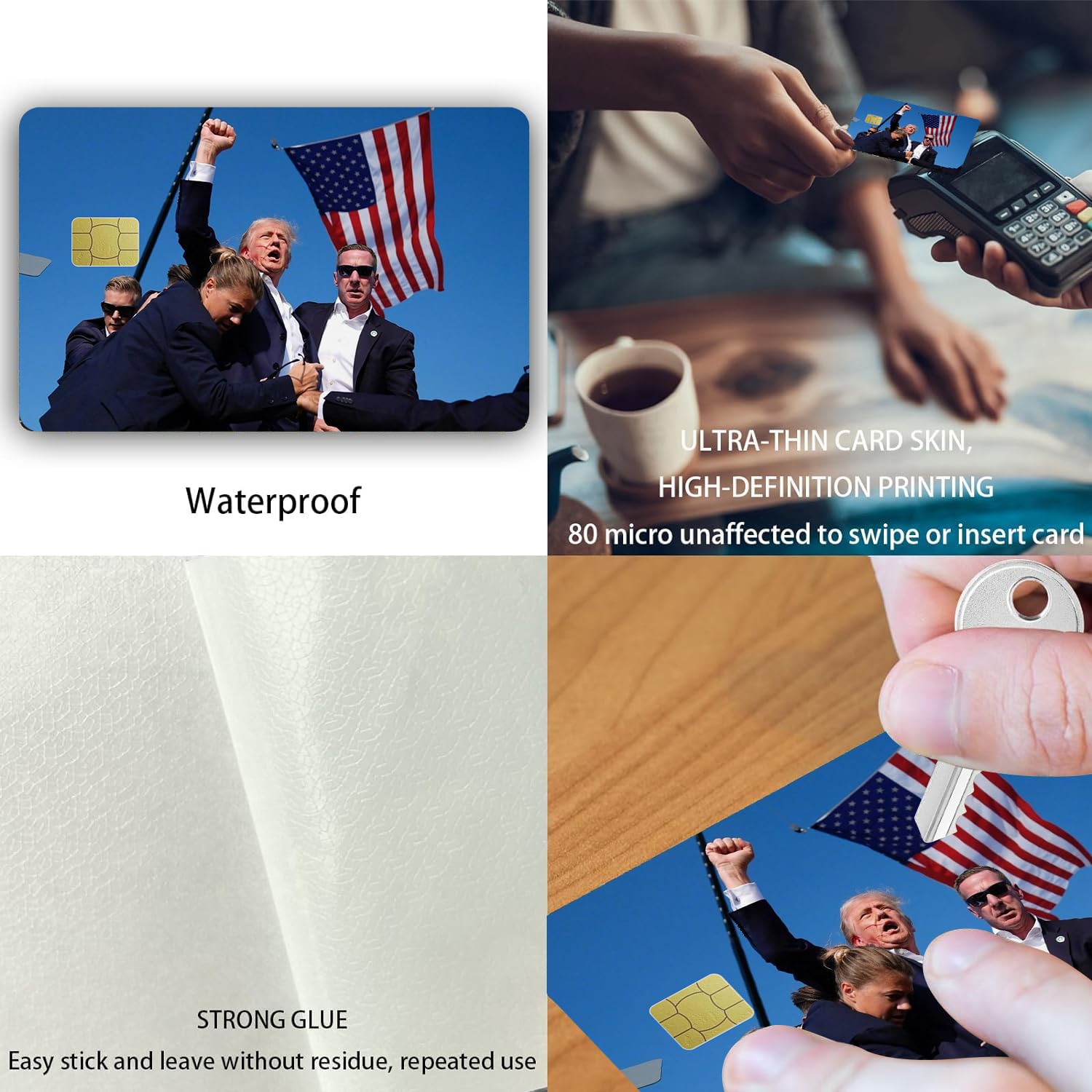 3PCS Donald Trump 2024 Rally Themed Credit Card Skins - Personalized Debit Card Covers & Stickers for Trump Supporters | Show Your Support at Political Events & Rallies