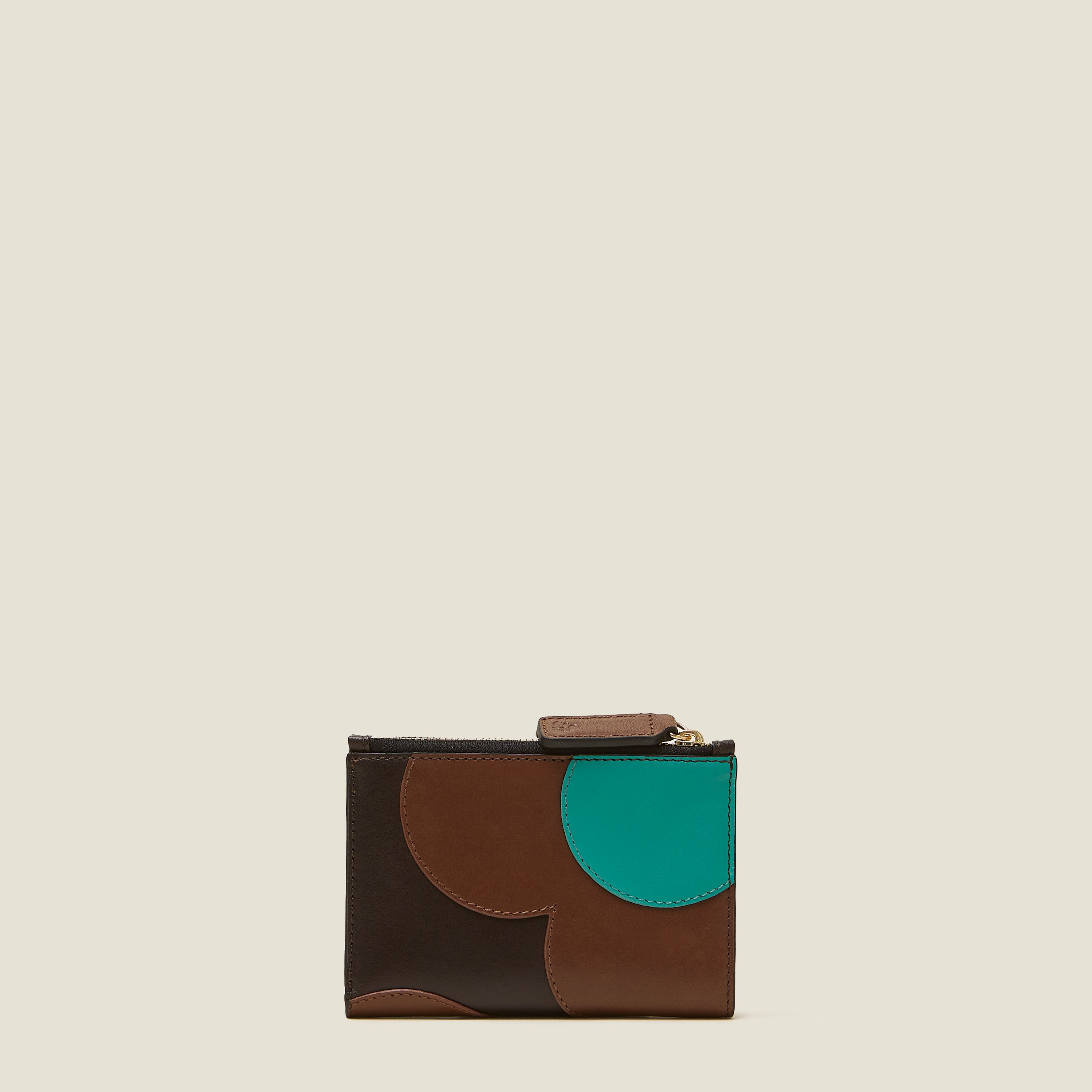 Two-Way Coin Purse with Spot Flower Design - Walnut Brown Leather Wallet for Cash & Cards | Perfect for Travel, Shopping, and Everyday Use