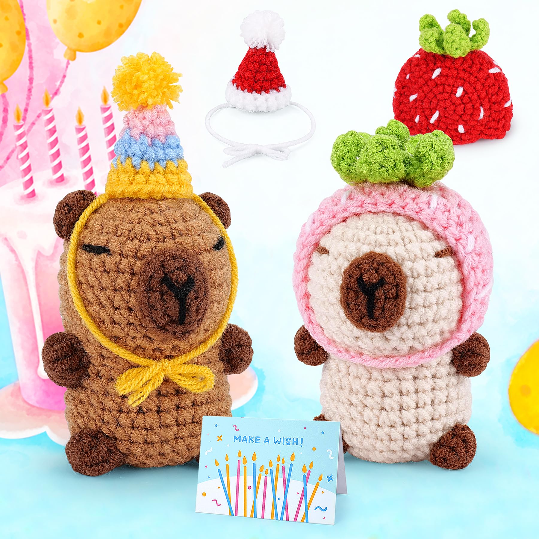 Beginner Crochet Kit - 2PCS Capybara Stuffed Animal Knitting Set with Video Tutorials for Adults & Kids | DIY Craft Gift for Birthday Party, Home Decor, Stress Relief & Creative Hobbies