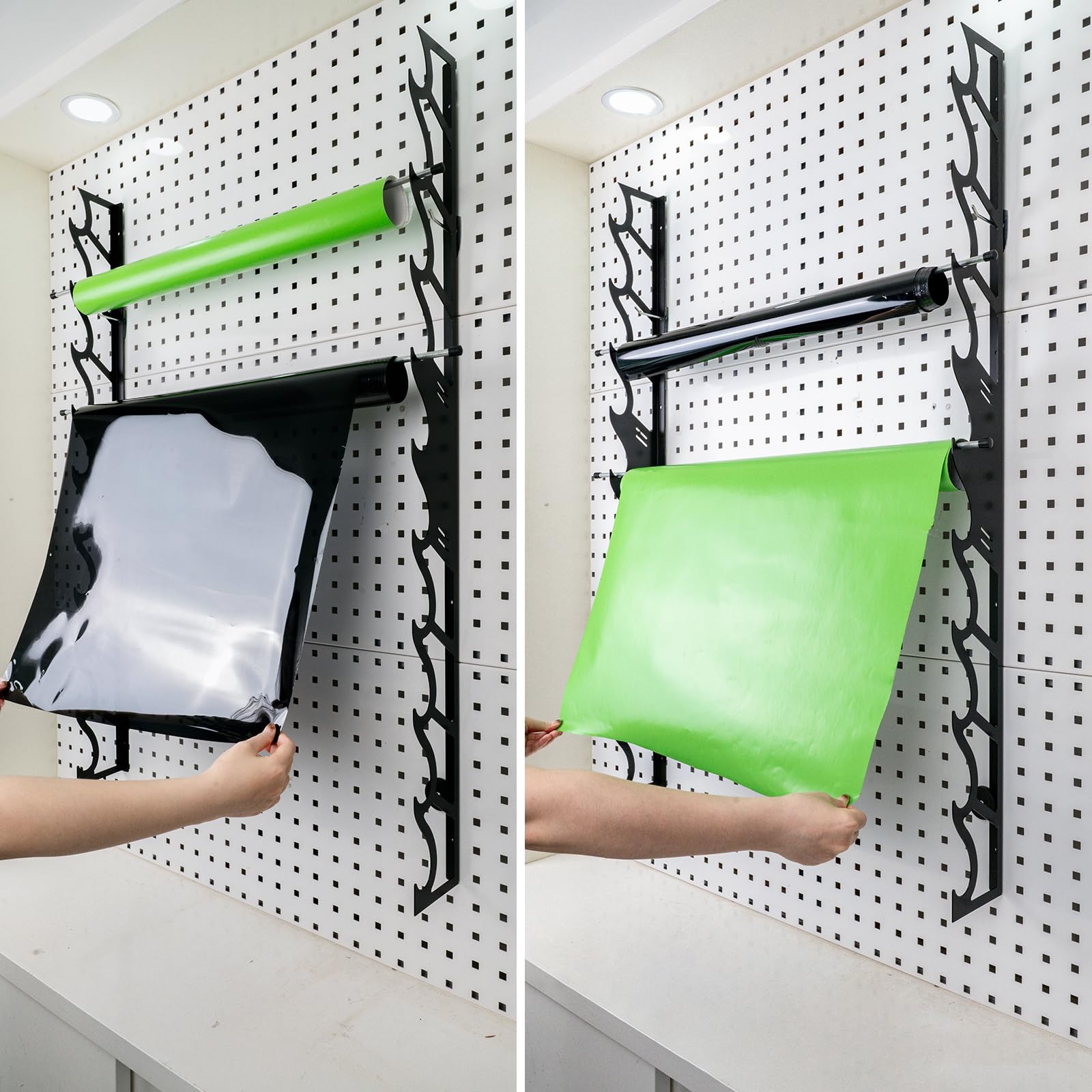 FOSHIO Wall Mounted Vinyl Roll Holder - Heavy Duty Metal Rack for 10 Rolls of Vinyl, Transfer Paper, Wallpaper & Window Film (Rolls Not Included) - Perfect for Craft Rooms, Sign Shops & Home DIY Projects