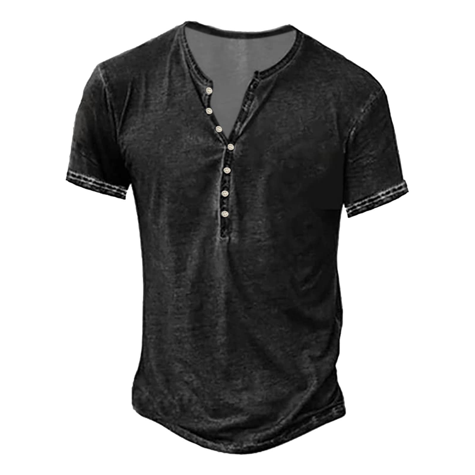 XXBR Men's Distressed Henley Shirts - Vintage Short Sleeve Button Down Tee with Front Placket - Casual Washed Cotton T-Shirt for Everyday Wear & Street Style Outfits