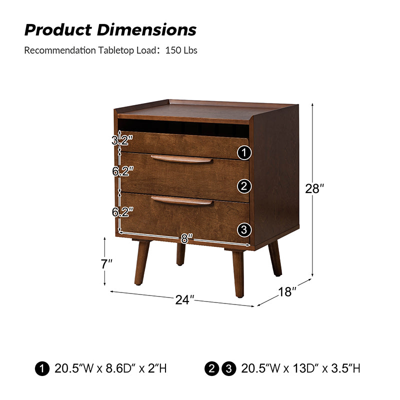 Janet 3-Drawer Nightstand with Optional Styles - Modern Bedside Table for Bedroom, Living Room & Office Storage
