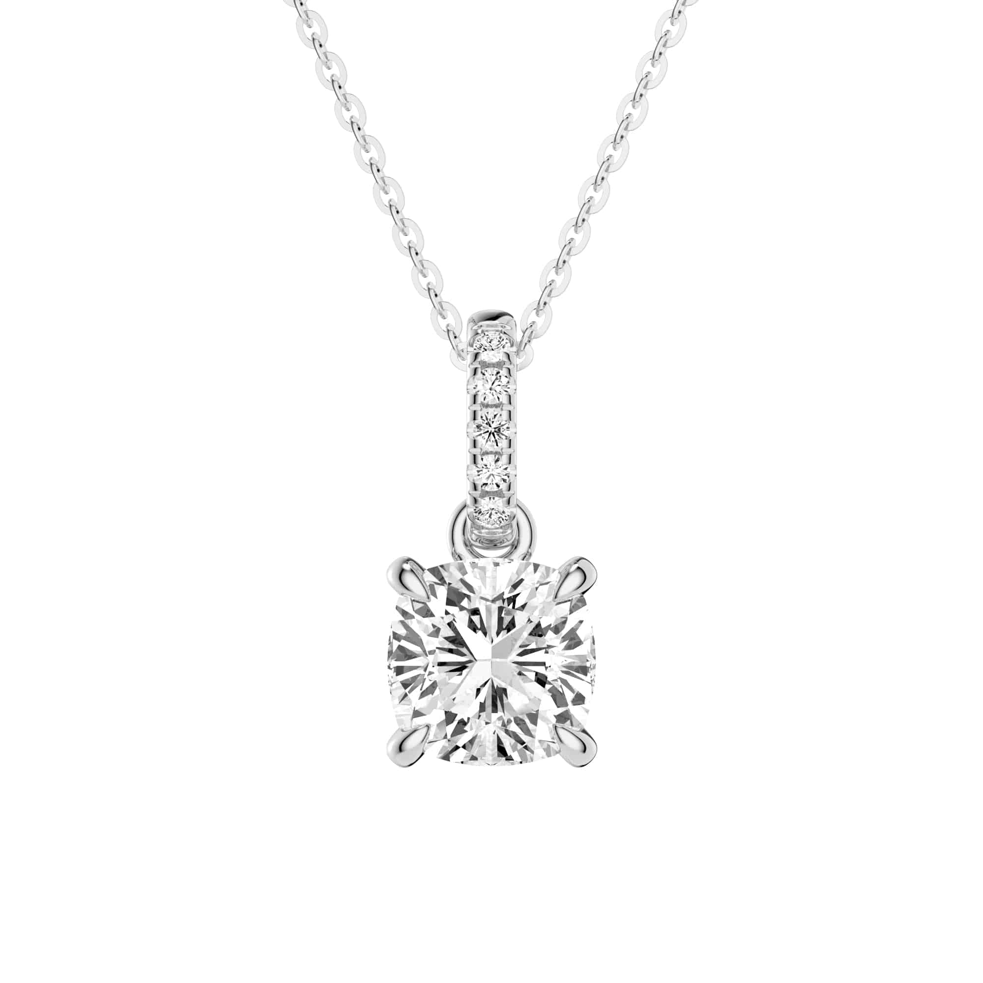 Exquisite Cushion Cut Moissanite Hidden Halo Pendant Necklace with Moissanite Bail - Elegant Jewelry Gift for Women, Perfect for Weddings, Anniversaries & Special Occasions