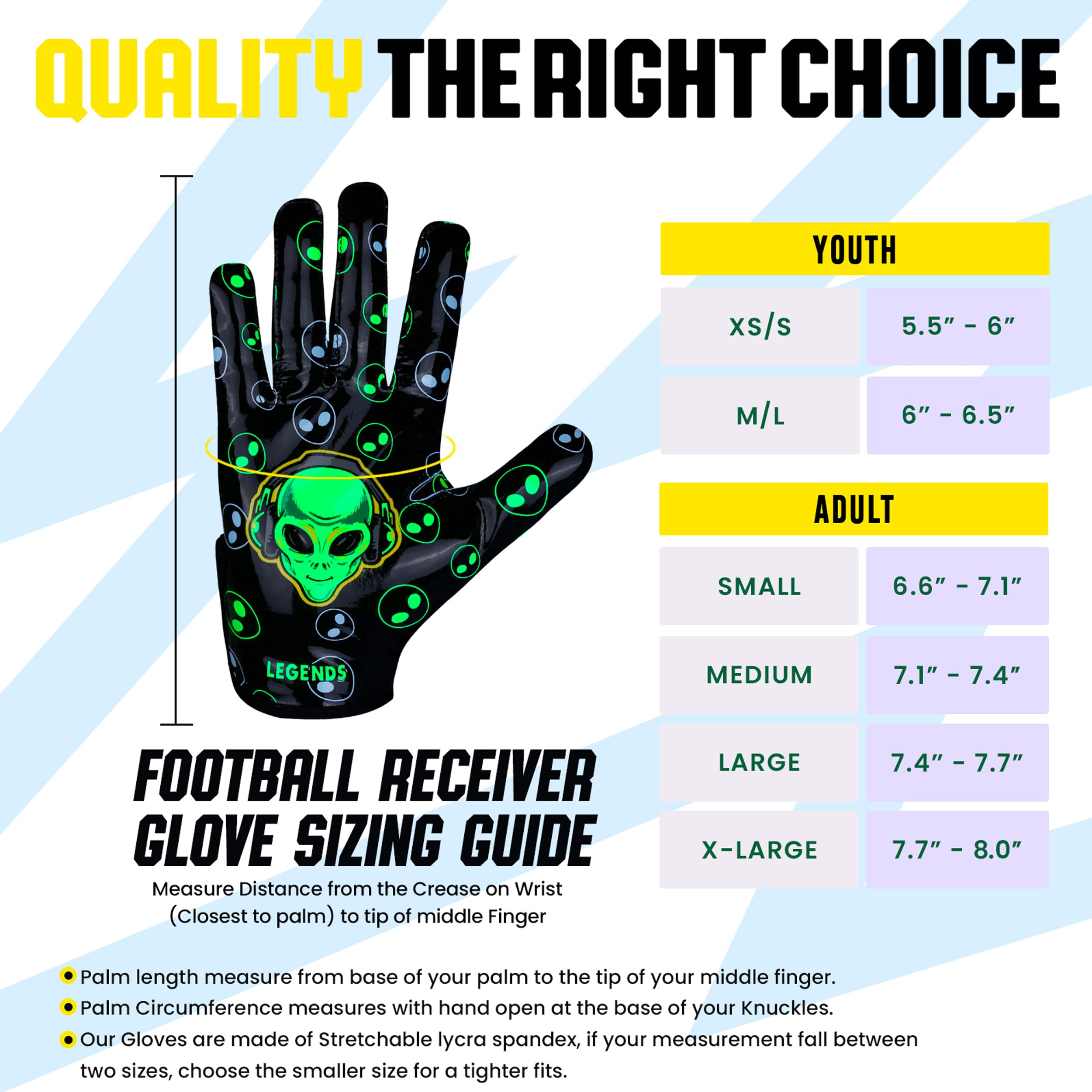 Alien Pro Football Gloves for Men & Youth - Tacky Grip, Enhanced Ball Feel - Receiver Gloves for Kids 8-12 & Adults - Perfect for Training, Games & Outdoor Sports