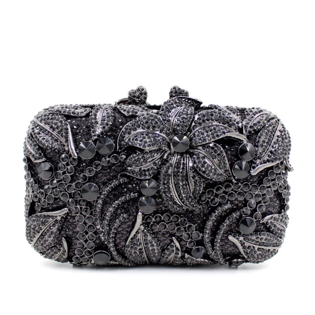 DEBIMY Luxury 3D Flower Rhinestone Evening Clutch Purse for Women - Sparkly Crystal Wedding Party Handbag, Shoulder Bag for Prom, Dinner, Gala & Special Occasions