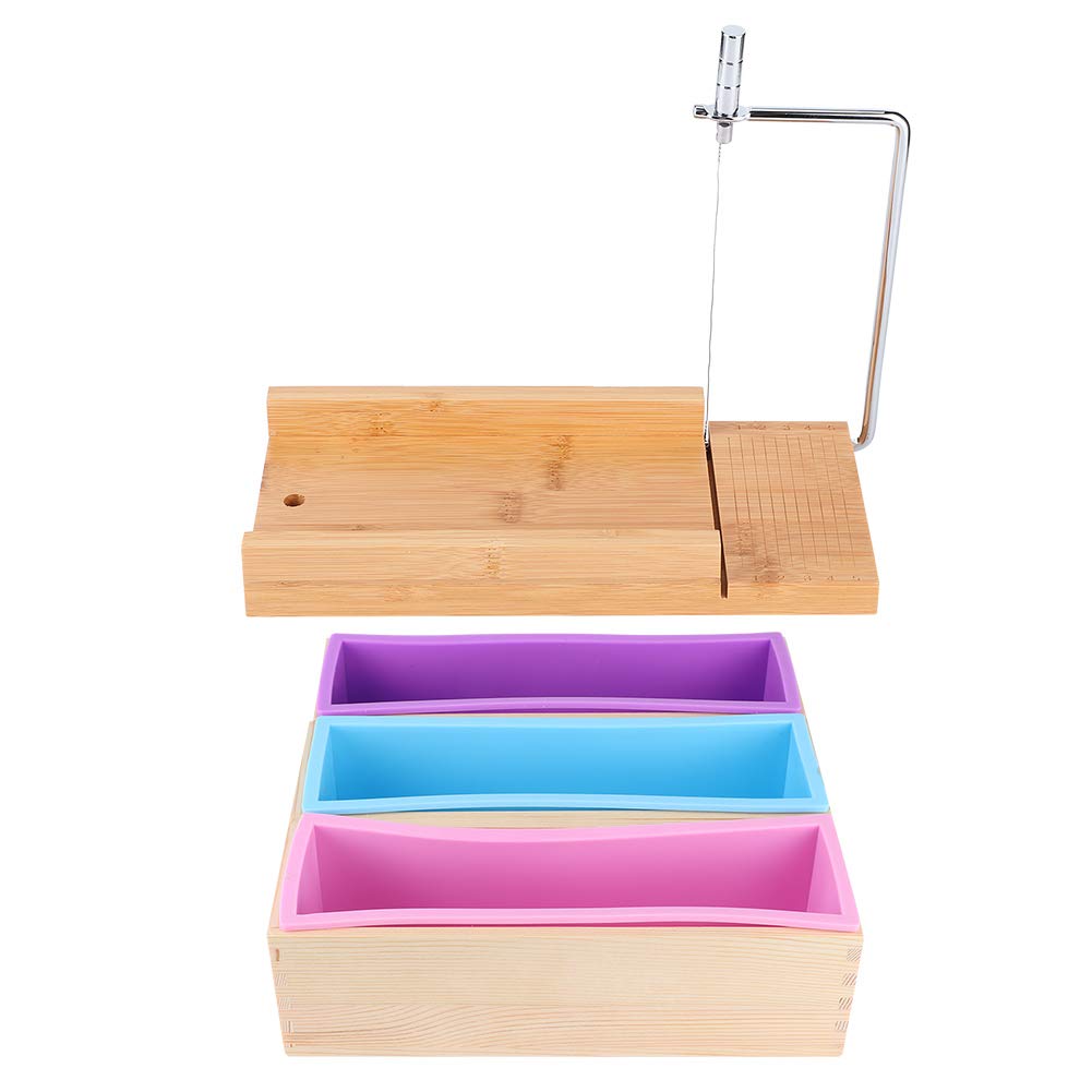 MAJESTE Silicone Soap Making Mold Kit - Wooden Box Set with Manual Soap Cutter & Measuring Scale - 1200ml Capacity - DIY Handmade Soap Craft Supplies for Home, Spa & Gift Making