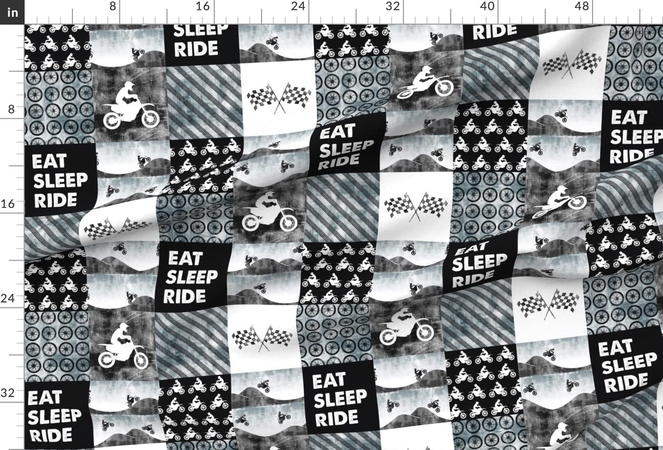 Eat Sleep Ride Motocross Dirt Bike Printed Minky Fabric by The Yard - Soft Plush Quilt Backing & Baby Blanket Material for Sewing, DIY Projects, Nursery Decor & Motorcycle Enthusiast Gifts