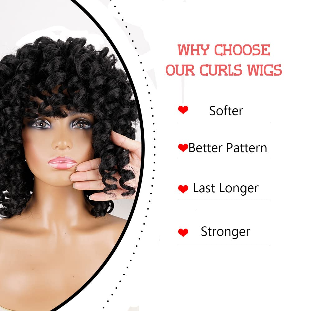 Black Curly Wigs for Women - Short Synthetic Heat Resistant Wigs with Wig Caps - Perfect for Daily Wear, Cosplay & Hair Replacement (Black)
