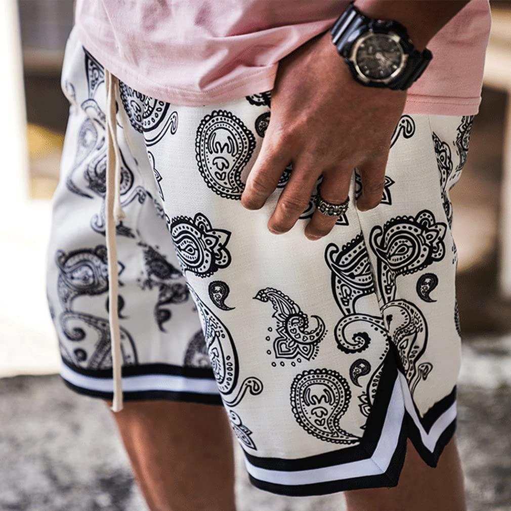 BOOMLEMEN Men's Athletic Workout Shorts - Breathable Paisley Print Basketball & Running Shorts for Casual Wear | Gym, Sports & Outdoor Activities