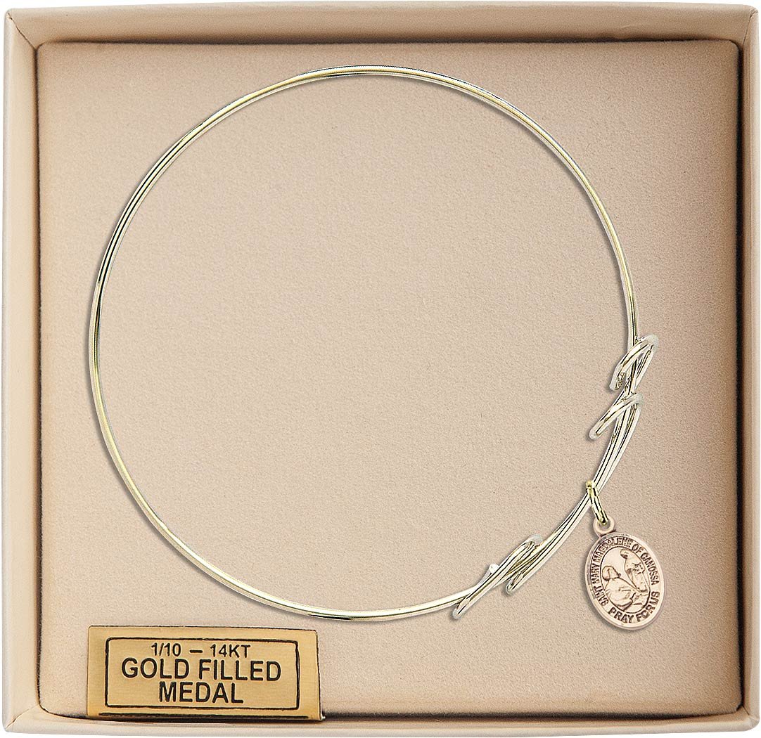 Gold-Filled Round Double Loop Bangle Bracelet with St. Mary Magdalene of Canossa - Elegant Religious Jewelry for Women, Perfect for Church, Weddings & Special Occasions