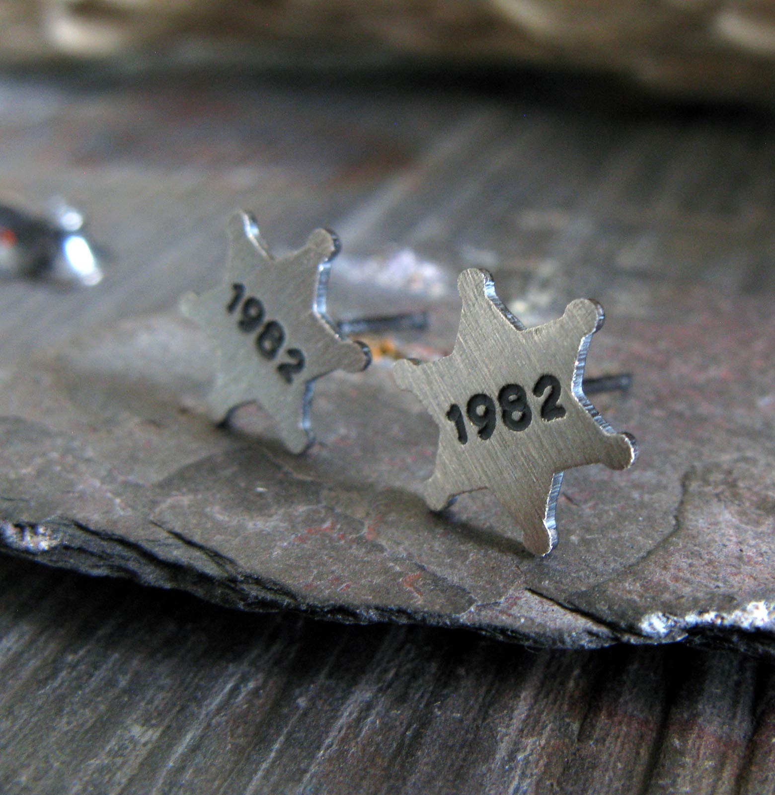Custom Sheriff Star Badge Stud Earrings - Engraved Number, Brushed Sterling Silver - Handmade in USA - Perfect for Western Costumes, Cowboy Parties & Law Enforcement Appreciation Gifts