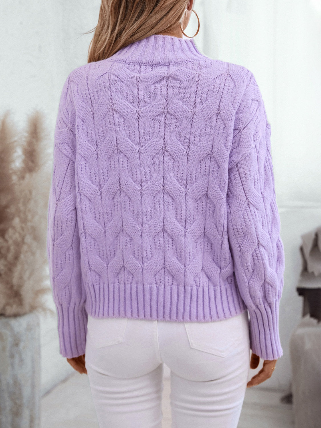 Cozy Cable Knit Mock Neck Long Sleeve Sweater for Women - Winter Warm Pullover - Perfect for Office, Date Night & Holiday Outfits