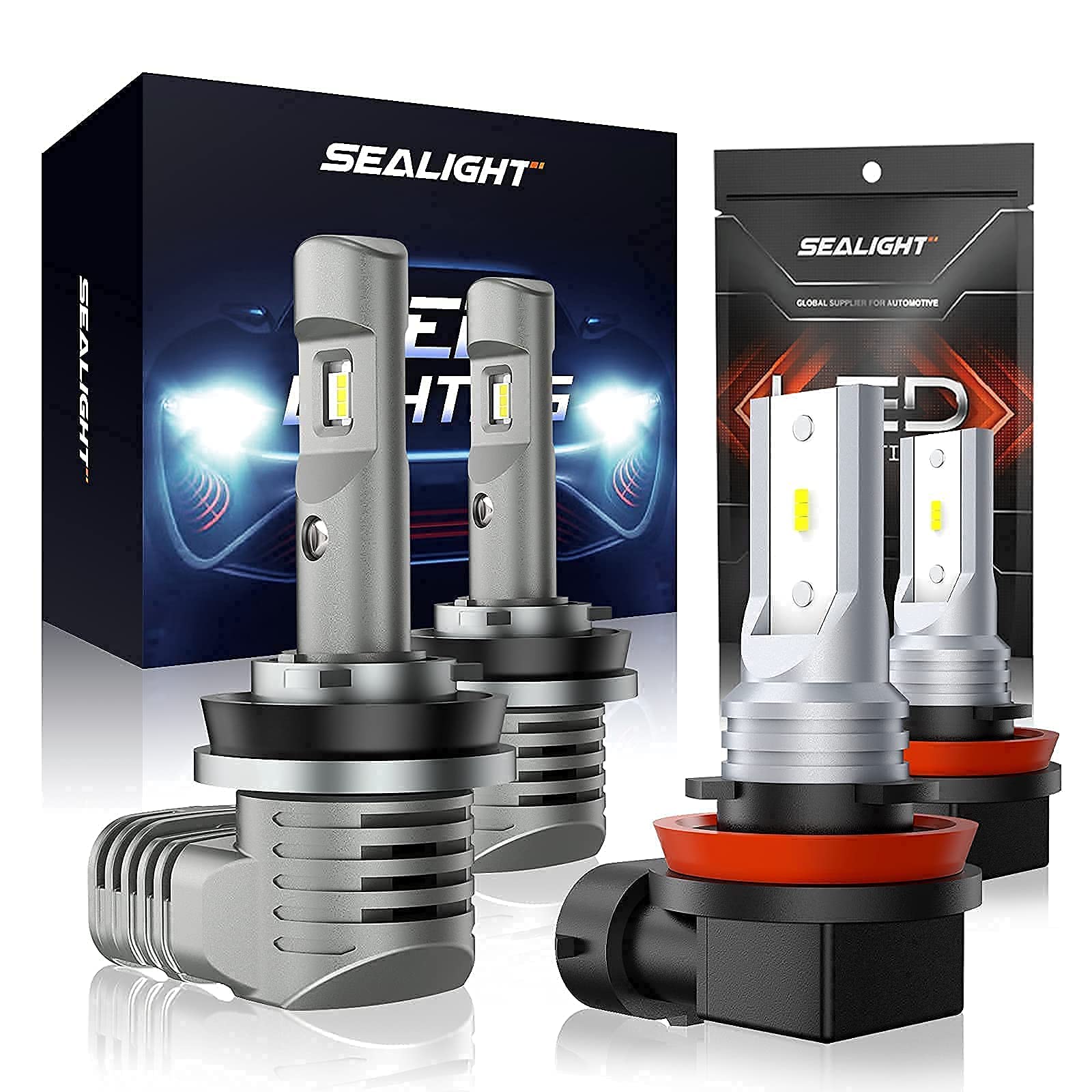 SEALIGHT S2 H11/H8/H9 LED Bulbs - 4800 Lumens Super Bright LED Fog Lights & DRL Bulbs Bundle for Cars, Trucks, SUVs - Perfect for Night Driving, Off-Roading & Enhanced Visibility
