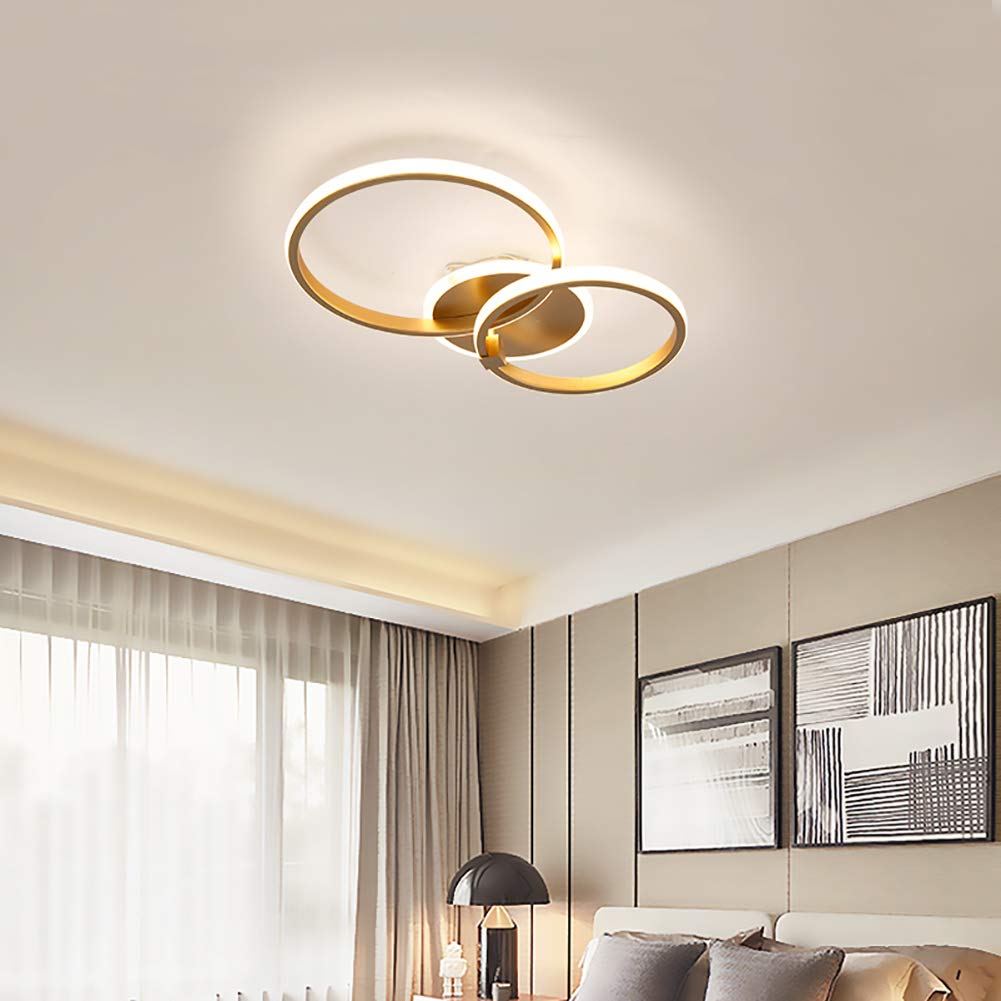 Becailyer Modern LED Ceiling Light Fixture - 40W Flush Mount Chandelier with Dual Ring Design, Gold Acrylic Shade - 6000K Cool White Lighting for Living Room, Bedroom, Kitchen - Perfect for Dining Areas, Hallways & Home Office Spaces