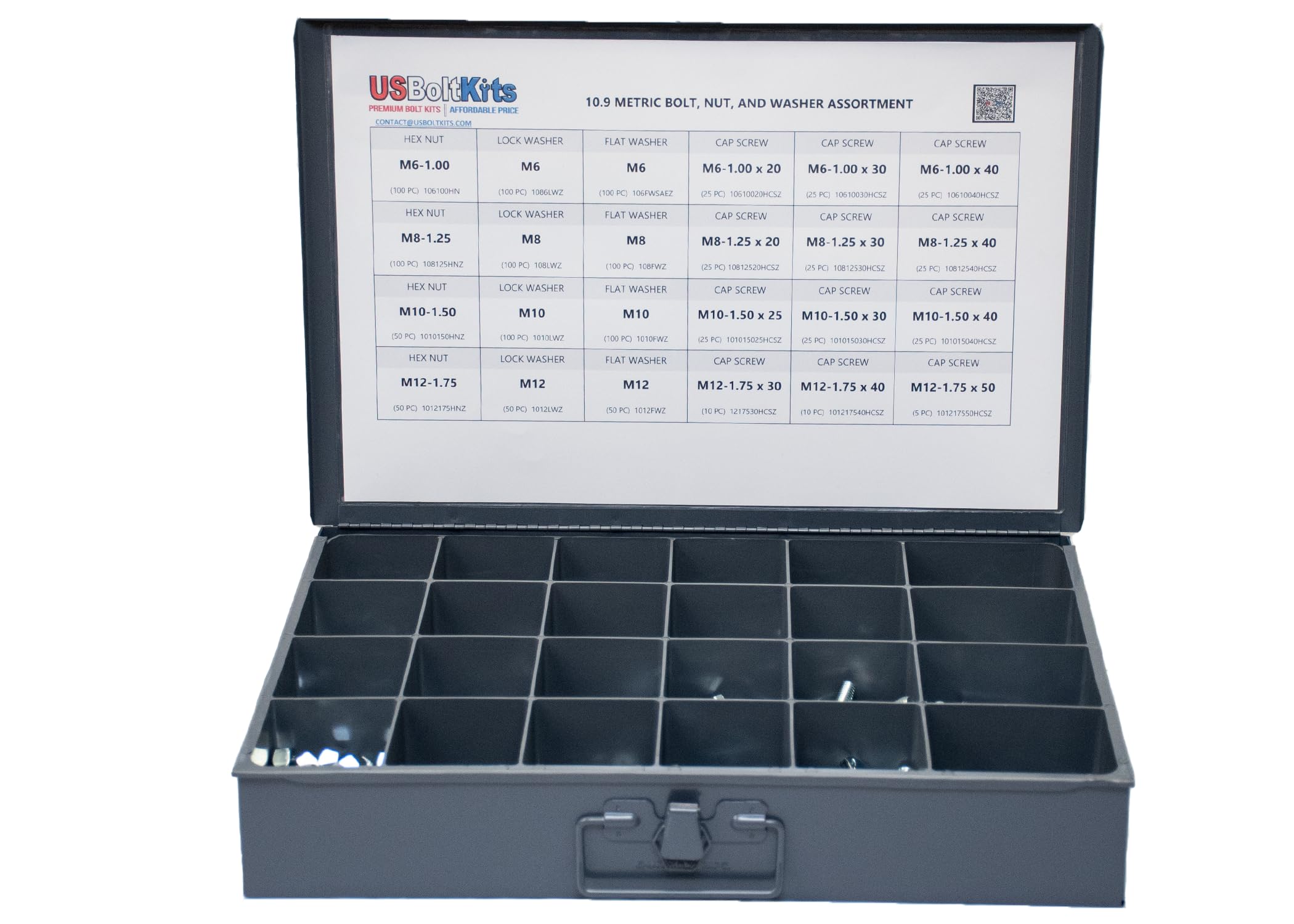 1250 Piece Metric Class 10.9 Coarse Thread Drawer Assortment Kit - High Strength Bolts, Nuts & Washers for Automotive, Machinery & DIY Projects