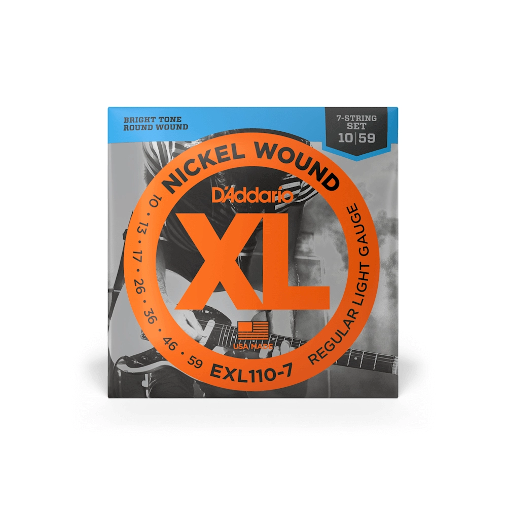 D'Addario EXL110 7 Regular Light 7-String Electric Guitar Strings Set .010-.059 Gauges for Rock, Metal & Studio Recording