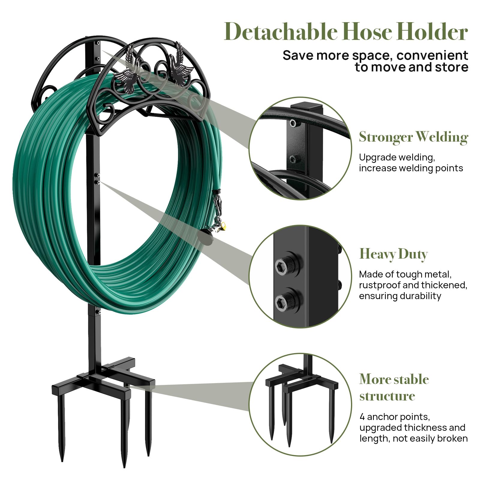 Heavy Duty Metal Freestanding Garden Hose Holder Stand - Black | Outdoor Watering Storage Solution for Yard, Lawn & Garden Care