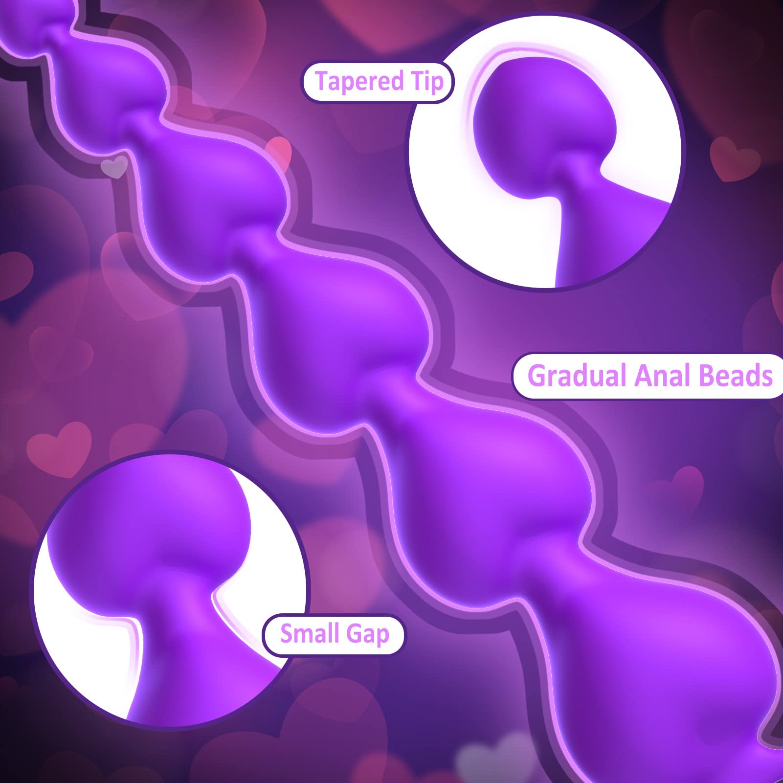 Silicone Anal Beads with 6 Gradual Balls - Flexible Butt Plug Anal Chain with Pull Loop for Prostate Massage & G-Spot Stimulation - 7.28 Inch Purple Anal Training Sex Toy for Beginners - Perfect for Solo Play & Couples Exploration