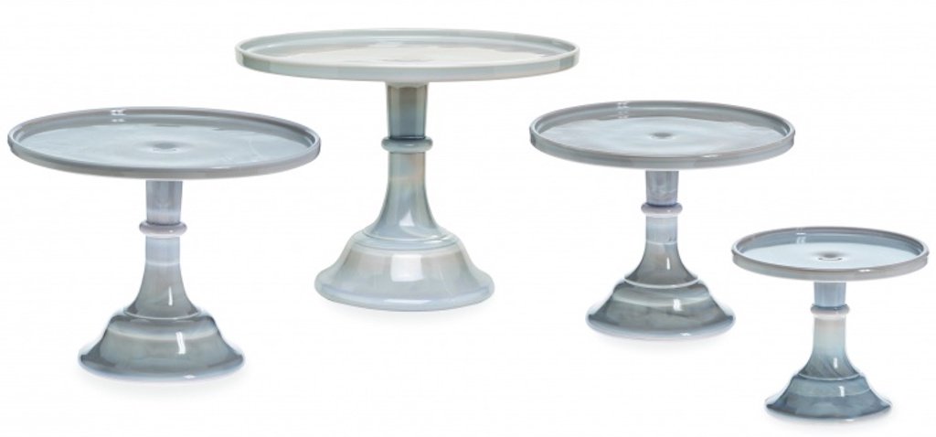 Premium Mosser Glass Cake Stand Set of 4 - Elegant Gray Marble Cupcake & Pastry Display Trays for Weddings, Dessert Tables & Party Decor