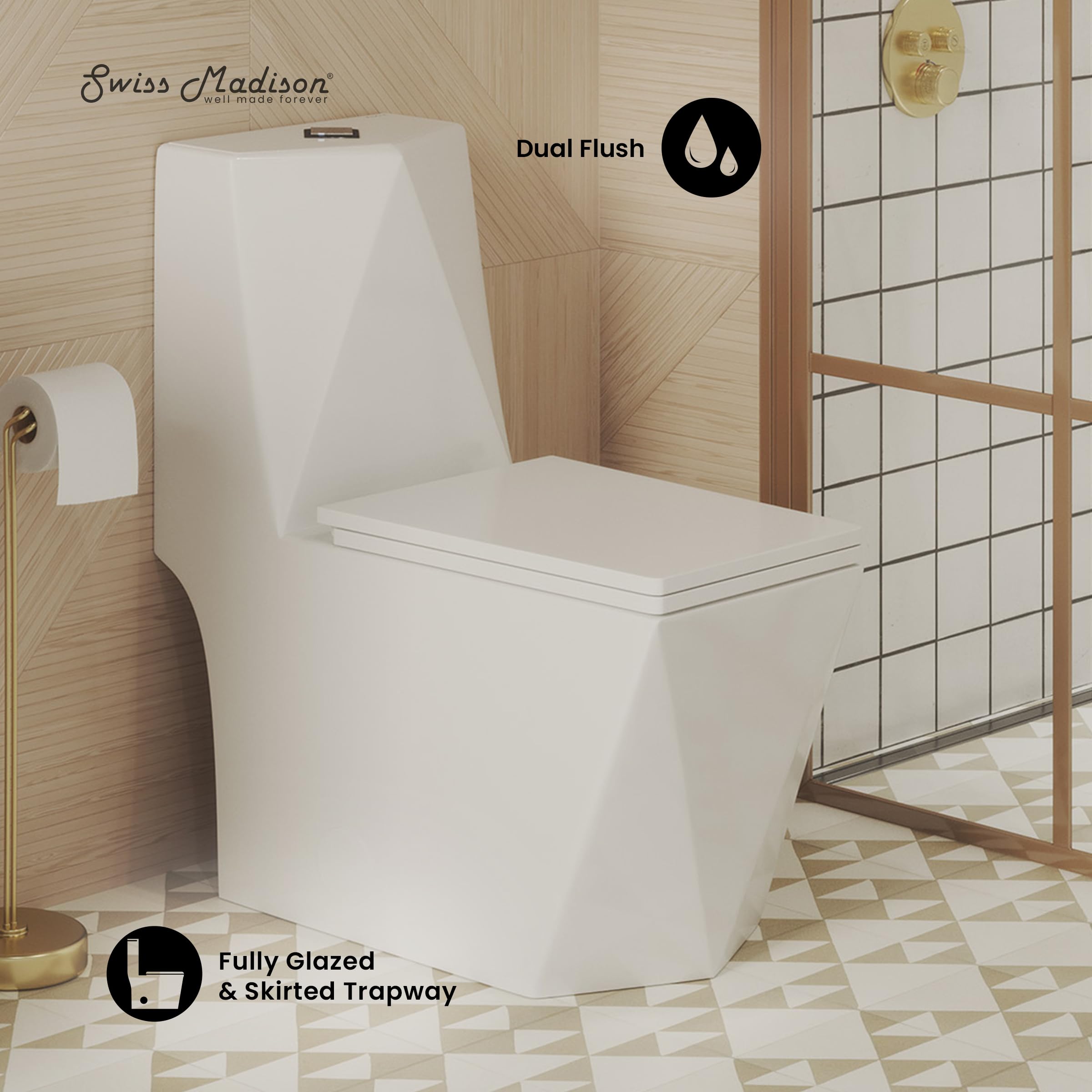 Brusque One-Piece Square Toilet with Dual-Flush 1.1/1.6 GPF - Modern Water-Saving Bathroom Solution for Homes & Offices