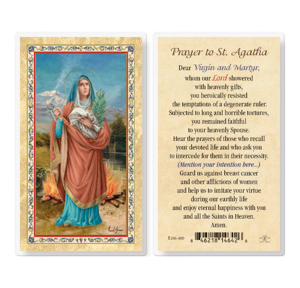 St. Agatha Catholic Prayer Holy Card - Gold-Stamped Laminated Religious Card with Prayer on Back (Pack of 25) - Perfect for First Communion, Confirmation Gifts & Devotional Use