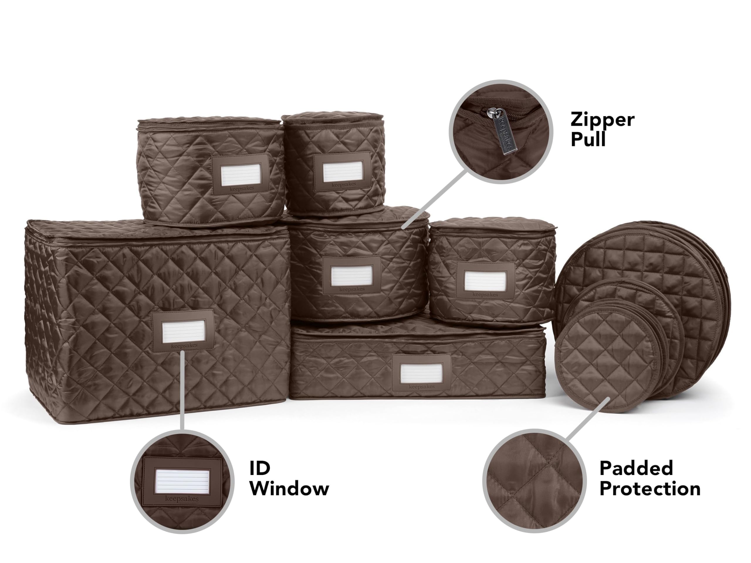 Covermates Keepsakes Dish Storage Set - Padded Protection with ID Window - Stain Resistant & Machine Washable - China & Silverware Organizer for Dining Room Buffet or Kitchen Cabinet Storage