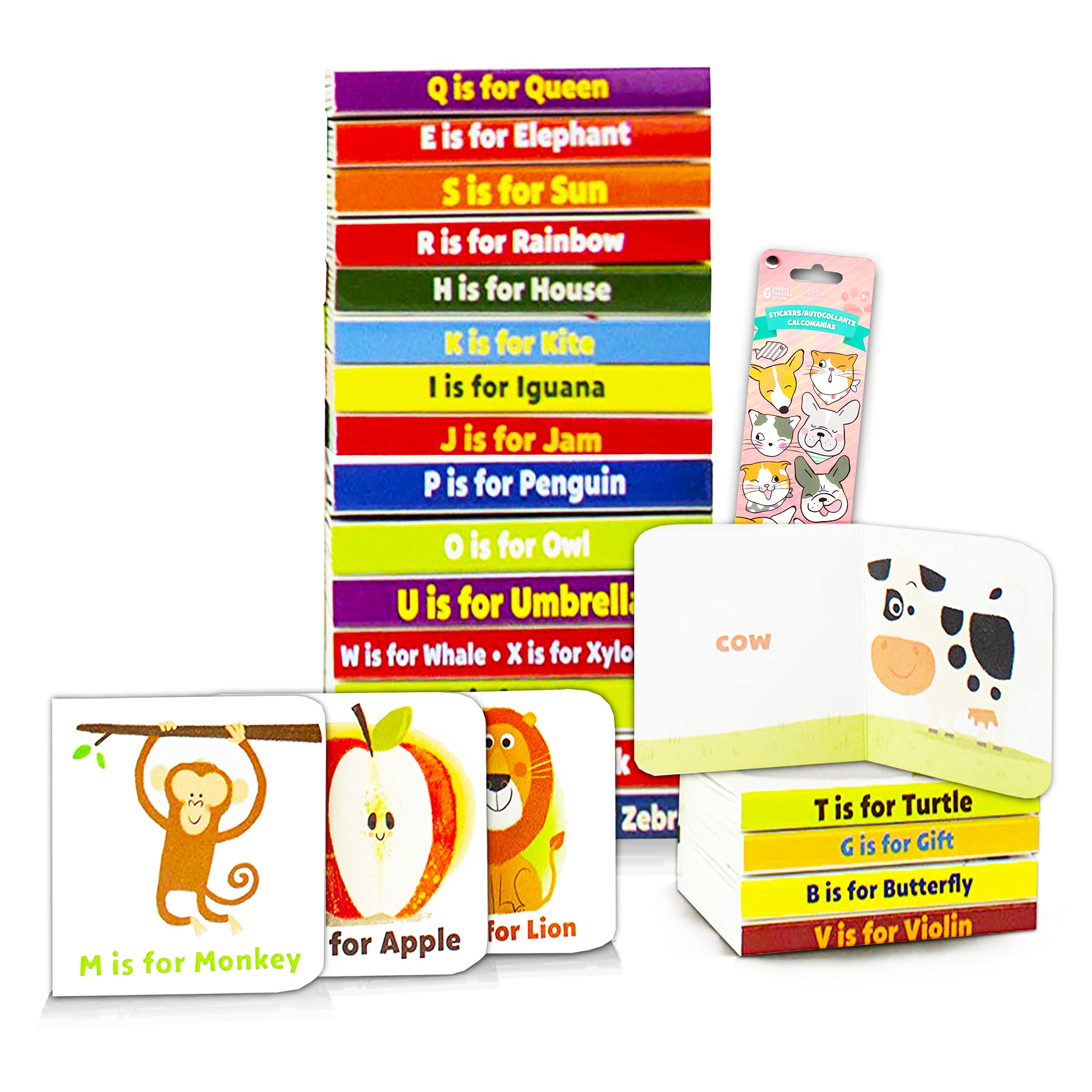 ABC Board Books for Toddlers 1-3 - 24 Mini Books with Stickers for Early Learning