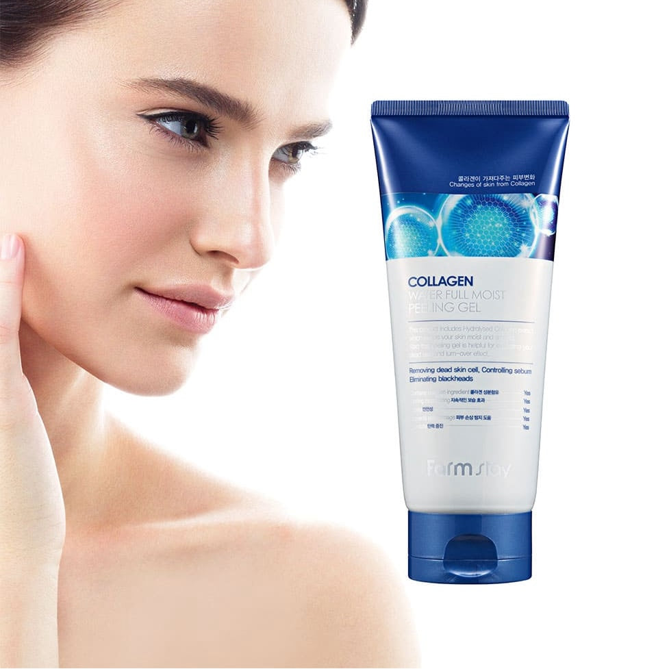 Farmstay Collagen Water Full Moist Peeling Gel 180ml - Gentle Exfoliator for Smooth & Hydrated Skin - Perfect for Daily Skincare Routine & Post-Makeup Removal