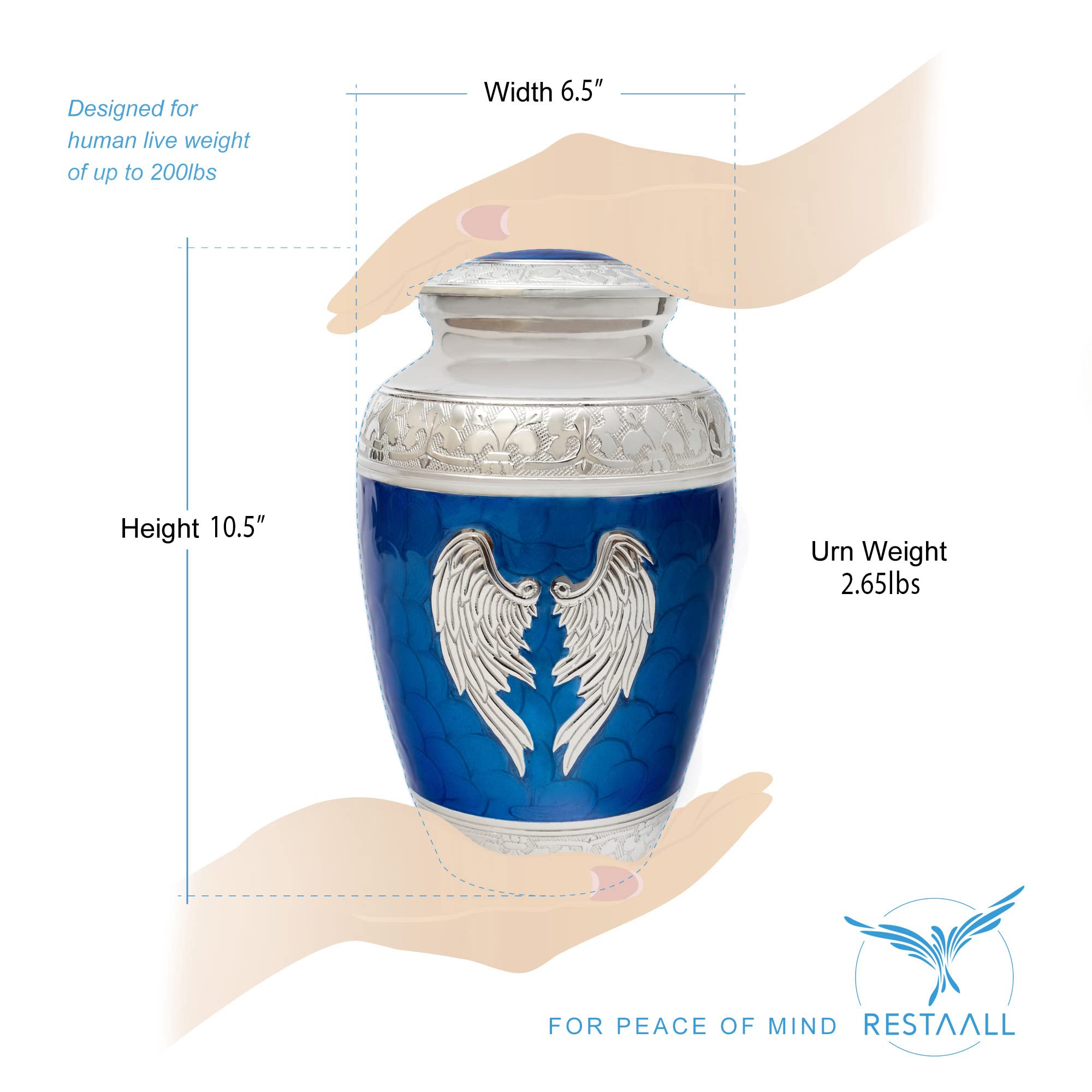 Blue Angel Wings Cremation Urn for Adults - Elegant Decorative Urn for Human Ashes | Perfect Memorial for Loved Ones - Restaall
