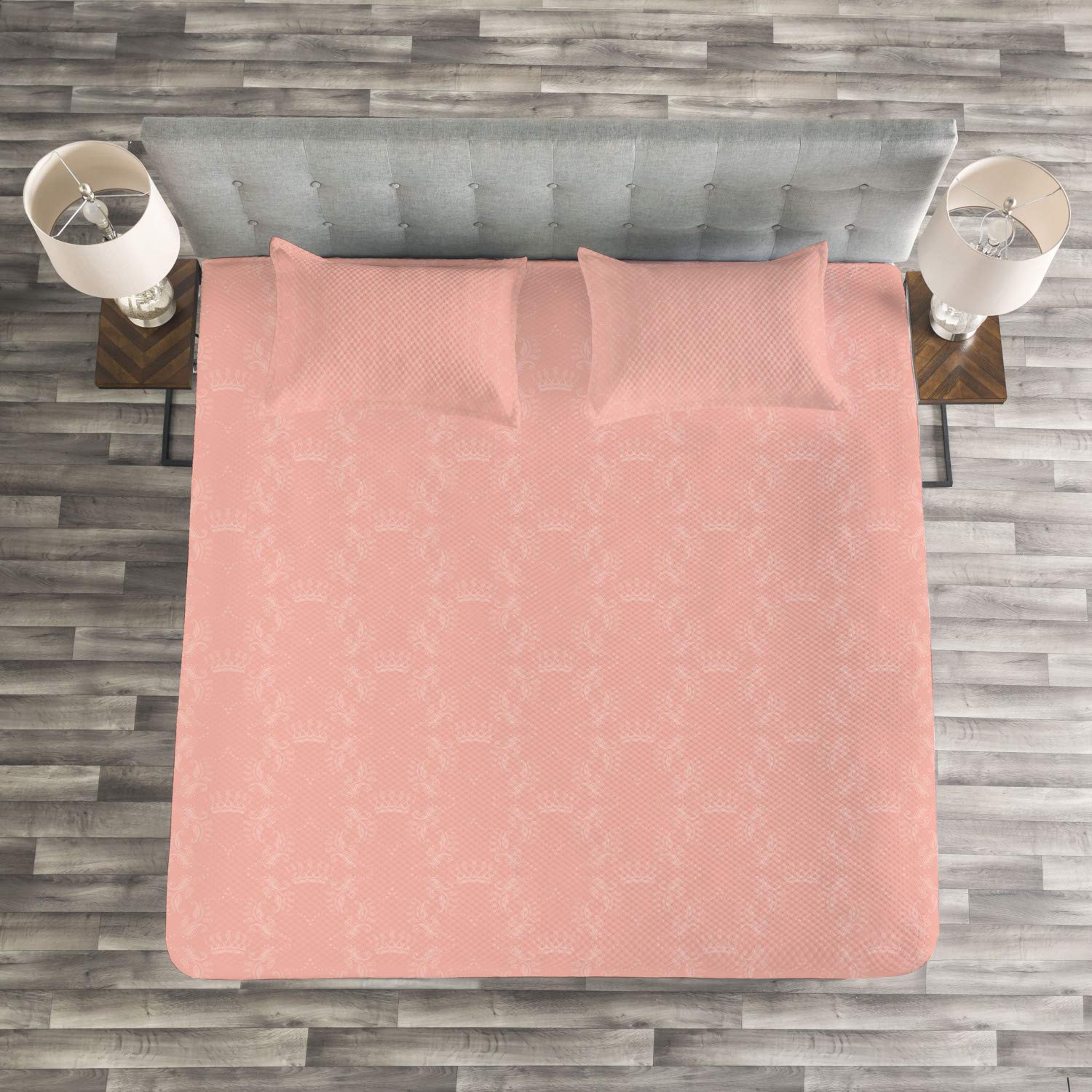 Ambesonne Peach Queen Size 3-Piece Bedspread Set with Crown & Floral Abstract Motifs - Soft Coral Monochrome Bedding Coverlet & 2 Pillow Shams | Perfect for Master Bedroom, Guest Room & Bohemian Home Decor