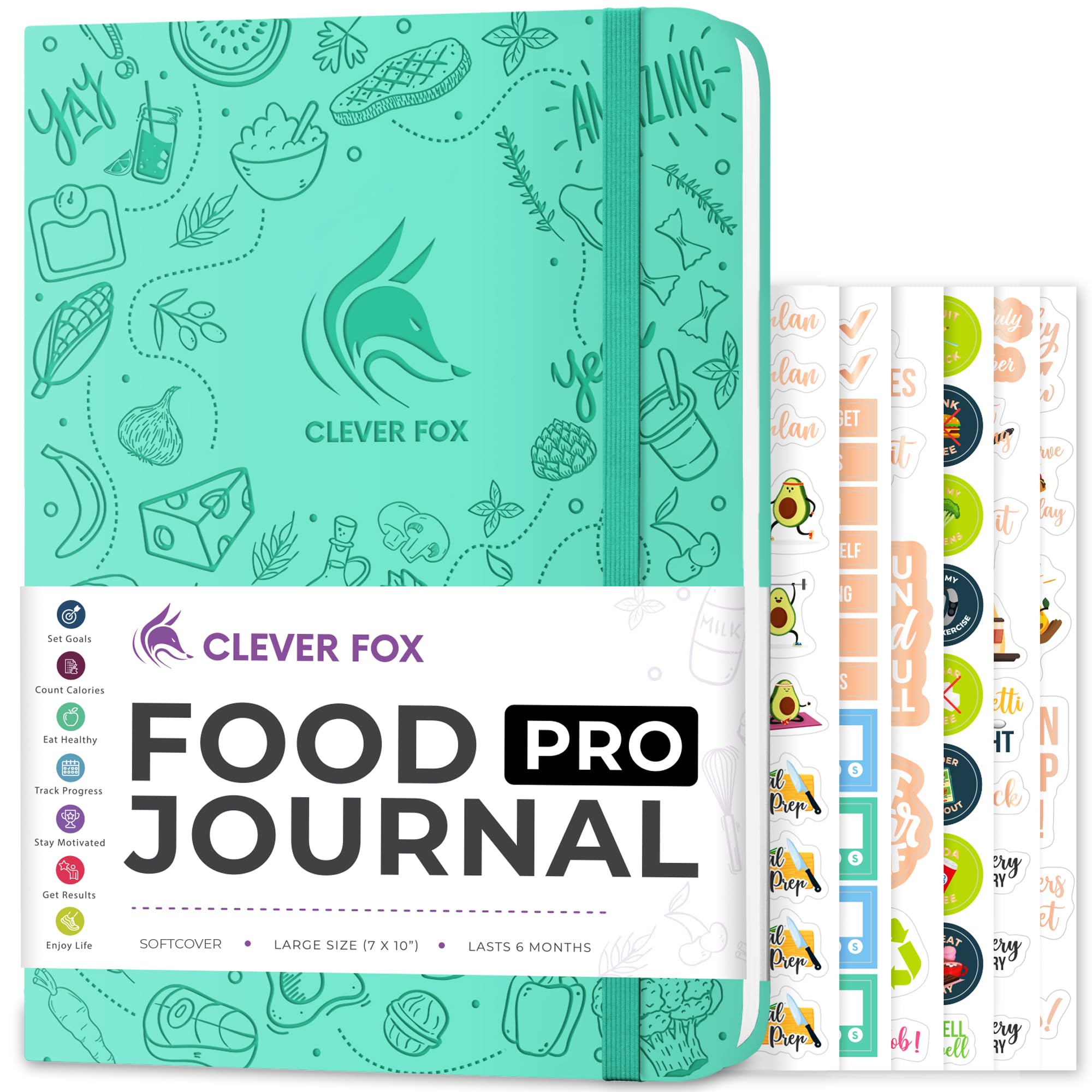 Clever Fox Food Journal Pro – Diet & Wellness Planner for Weight Loss – Calorie Tracker & Meal Log – Exercise & Fitness Diary – Undated 7x10 Inch Turquoise Notebook – Perfect for Healthy Eating & Workout Tracking at Home or Gym