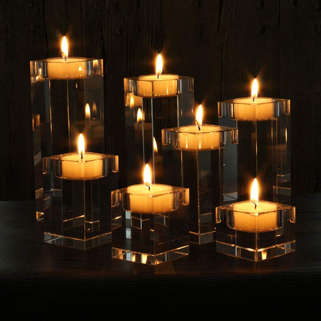 Elegant Crystal Glass Candle Holders - Transparent Pillar Candlesticks for Christmas, Weddings & Home Decor | European Style Romantic Candle Cups | Modern Minimalist Tabletop Centerpiece for Dining Room, Living Room & Bedroom Ambiance