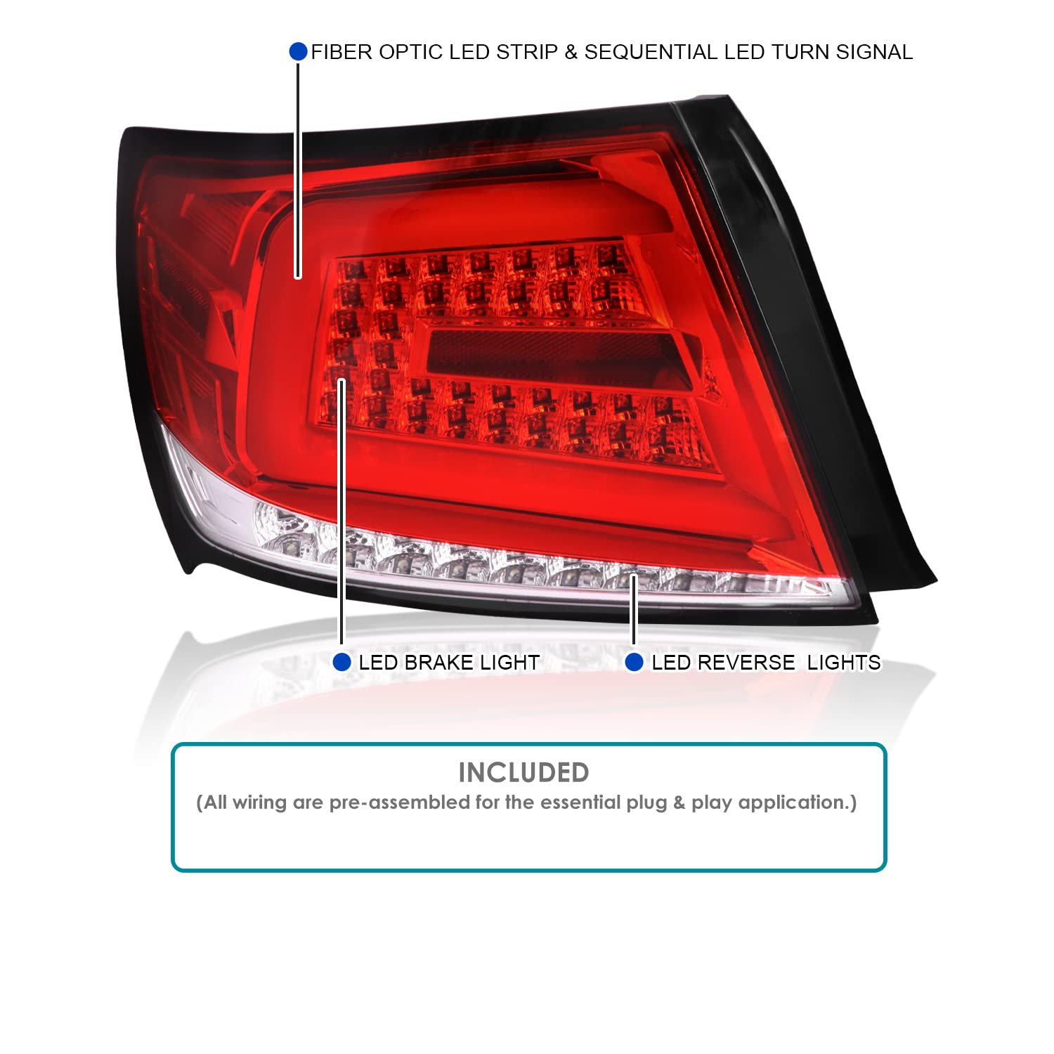 Spec-D Tuning Red Sequential LED Tail Lights with LED Bar for 2008-2011 Subaru Impreza & WRX - Left & Right Pair Assembly - Upgrade Your Car's Rear Style & Safety for Night Driving