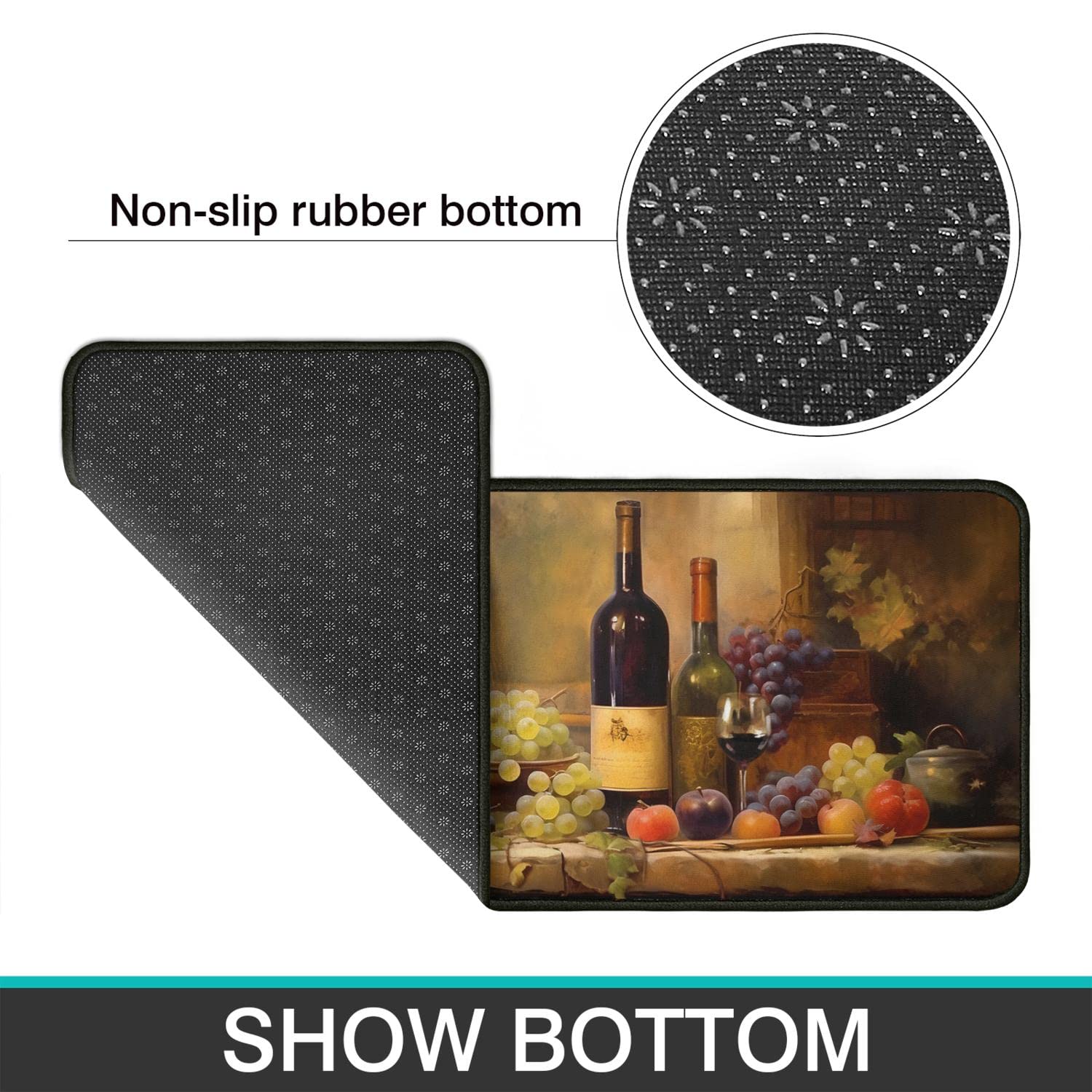 Premium 3D Wine-Themed Kitchen Rugs Set of 2 - Non-Slip Washable Runner Mats 17