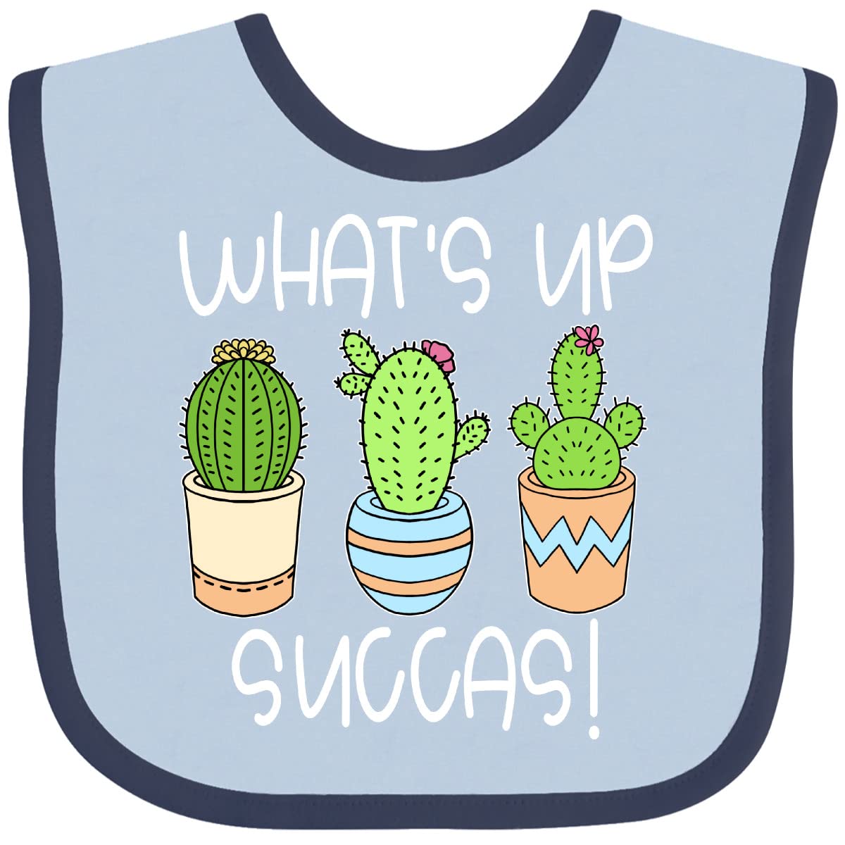 Inktastic What's Up Succas Funny Cactus Baby Bib - Adorable Plant-Themed Drool Bib for Infants, Perfect for Feeding Time and Playdates
