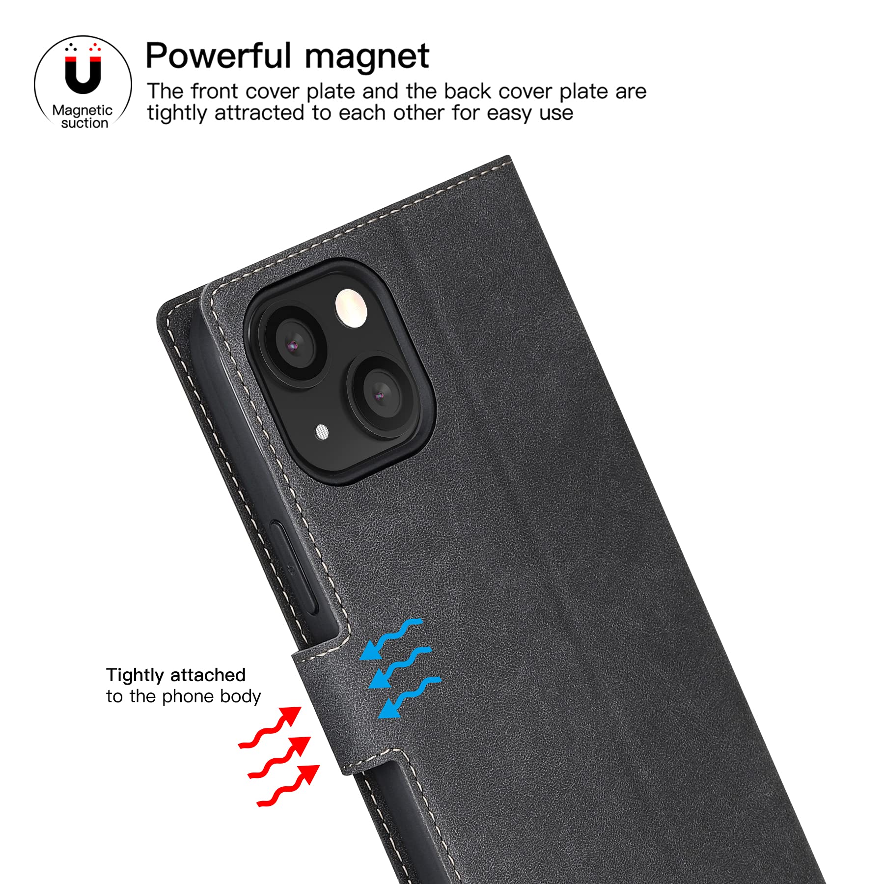 Feitenn iPhone 13 Case 6.1 Inch (2021) - Premium PU Leather Slim Folio Cover with Hard Plastic Bumper | Shockproof & Durable Protective Case for iPhone 13 | Perfect for Work, Travel & Everyday Use (Black)