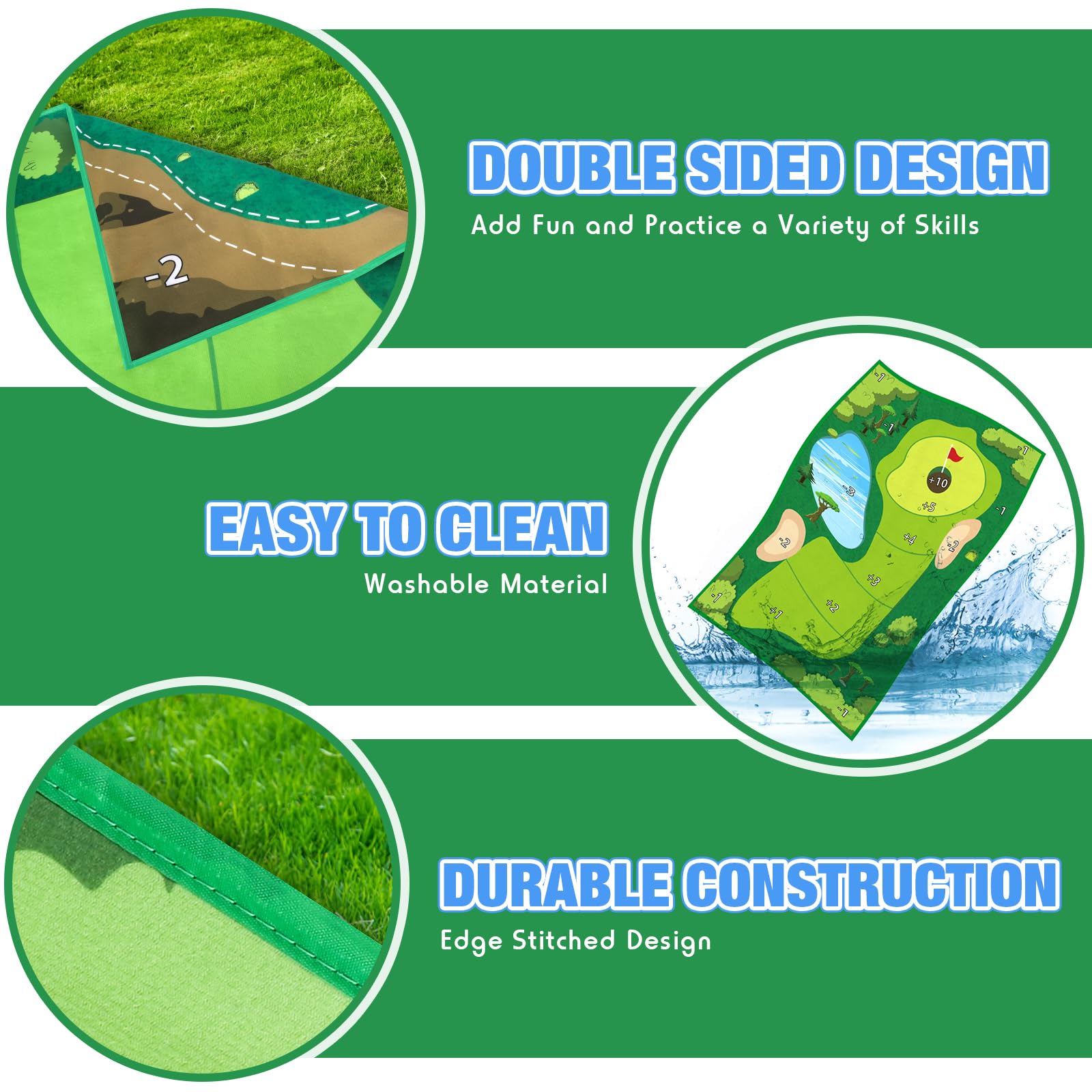 Double-Sided Chipping Golf Game Set with Practice Mats & 20 Balls - Backyard & Indoor Outdoor Family Fun Game for Adults & Kids - Perfect for Parties, Picnics, and Backyard Entertainment