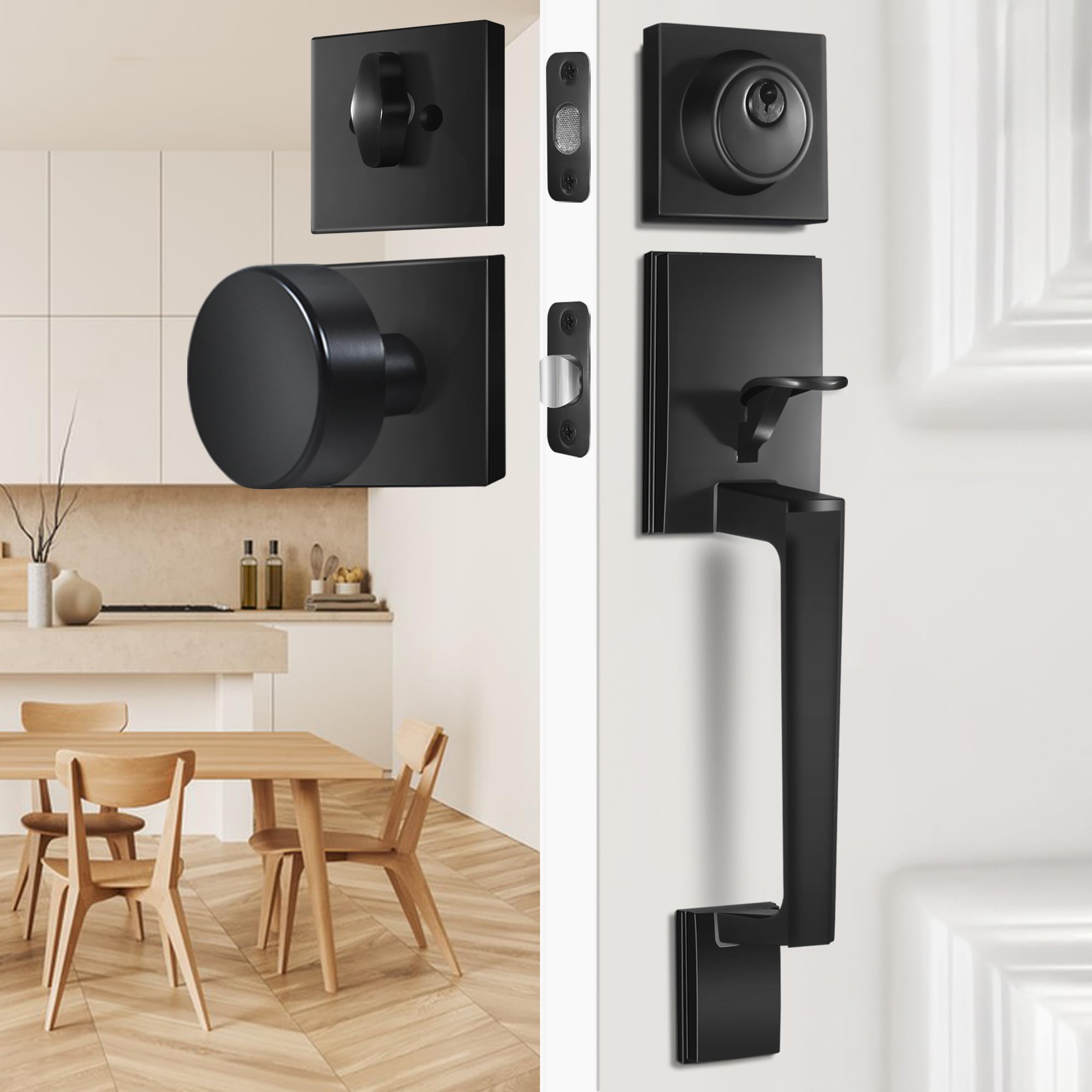 Black Front Door Handle and Deadbolt Set - Matte Black Door Knob & Handleset for Home Security | Perfect for Entry Doors, Front Doors & Exterior Doors