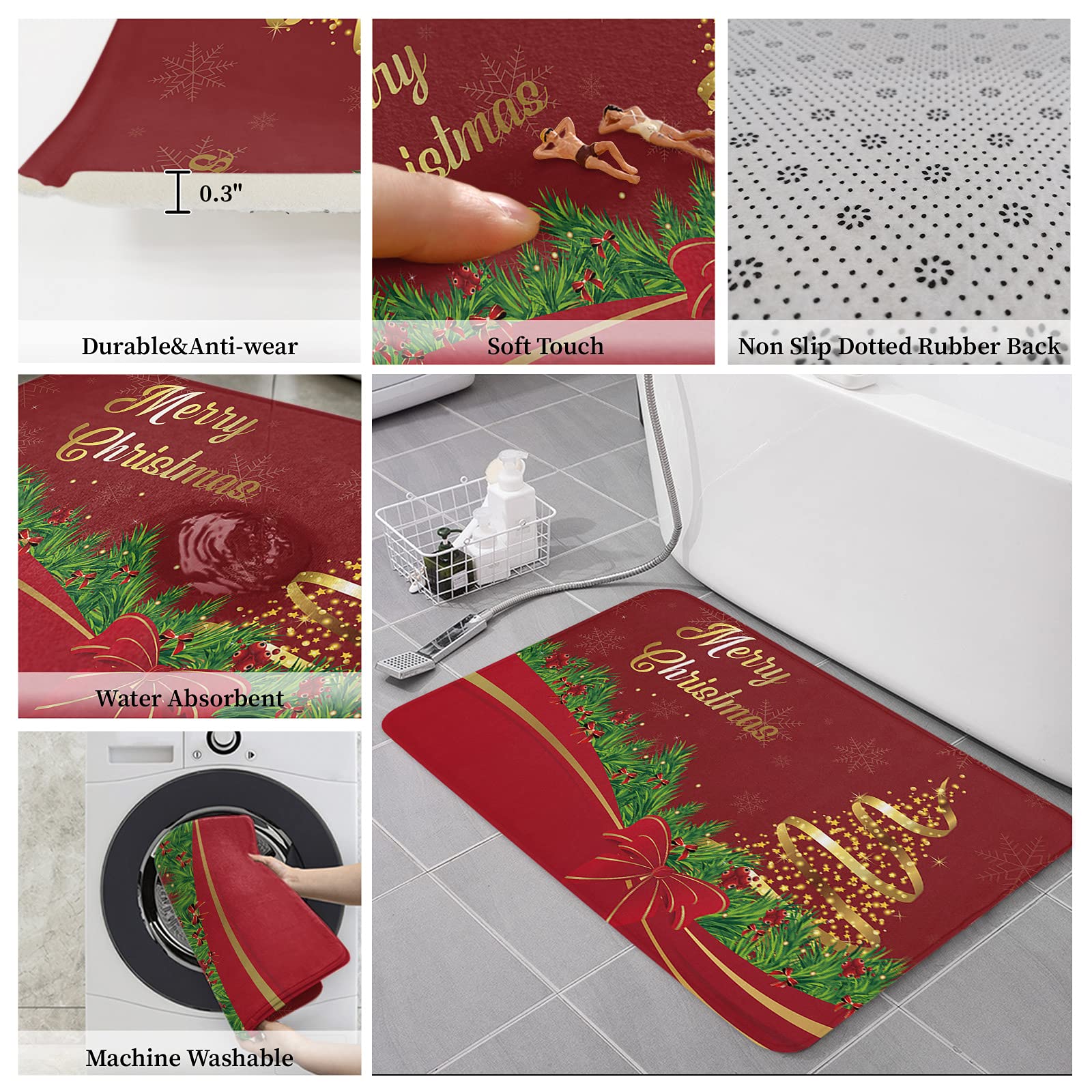 18x30in Christmas Outdoor Rug - Absorbent Door Mat for Bedroom, Kitchen & Bathroom Decor